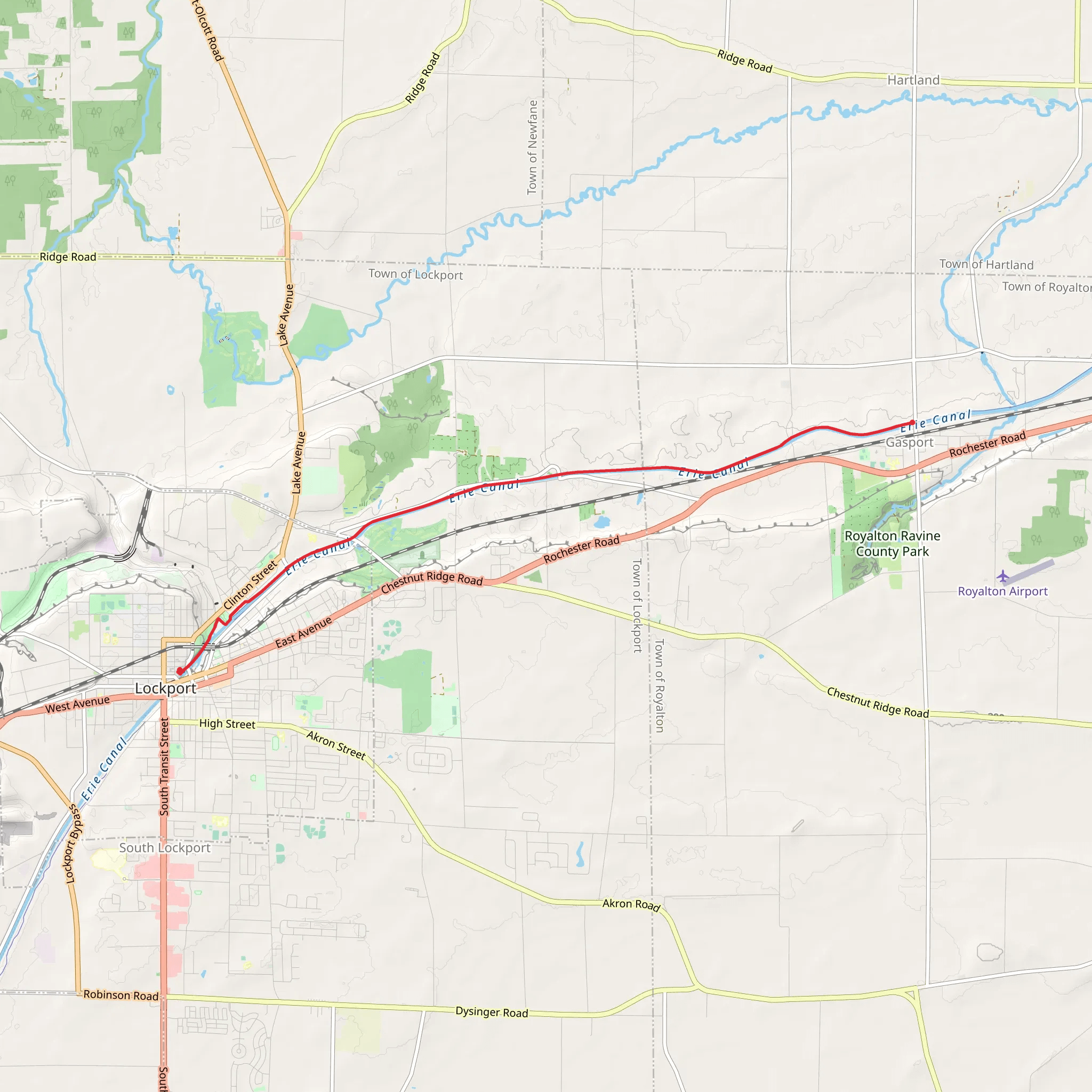 Erie Canal Path from Lockport to Gasport mobile static map