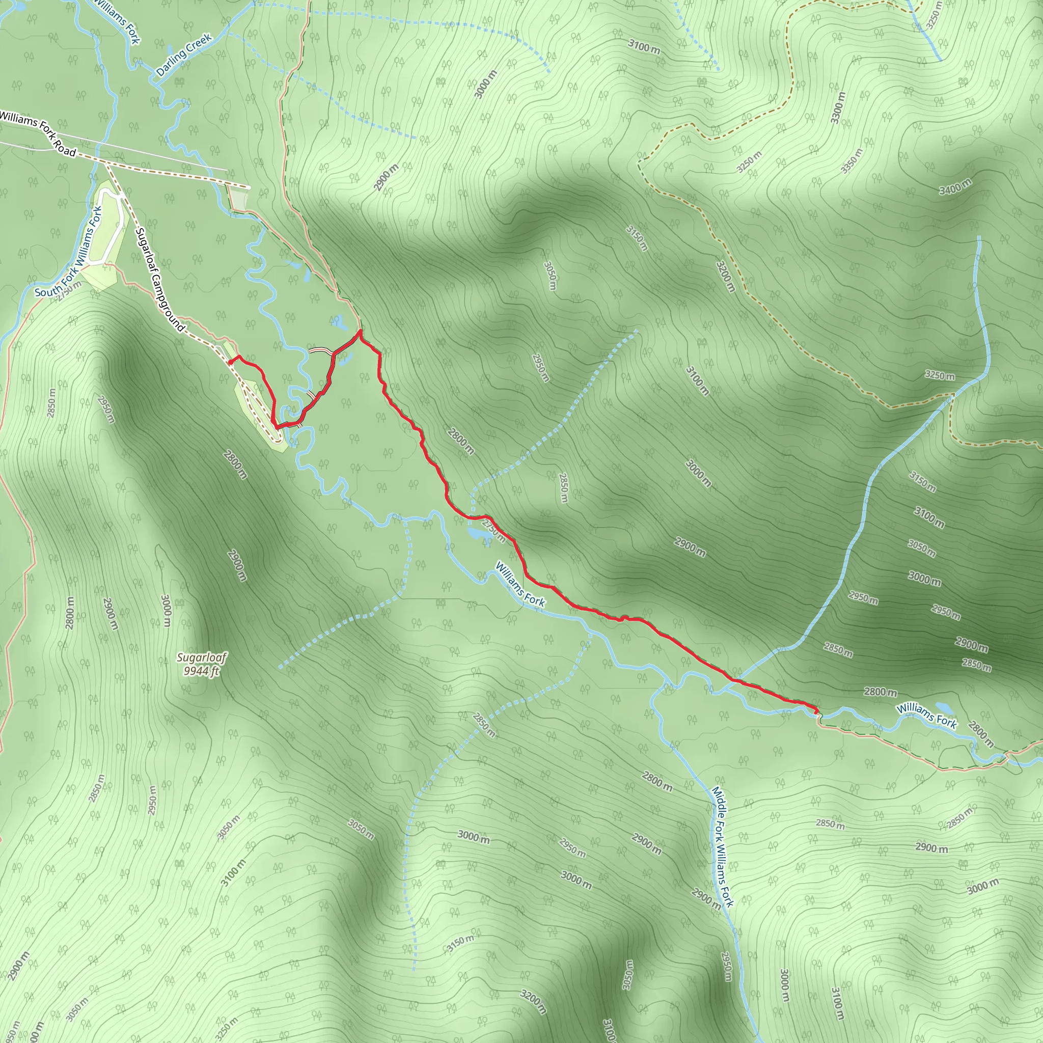 South Fork and Williams Fork Trail mobile static map