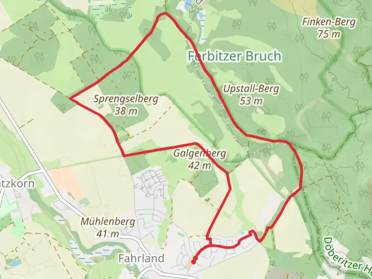 An image depicting the trail Fahrland Loop and its surrounding area.