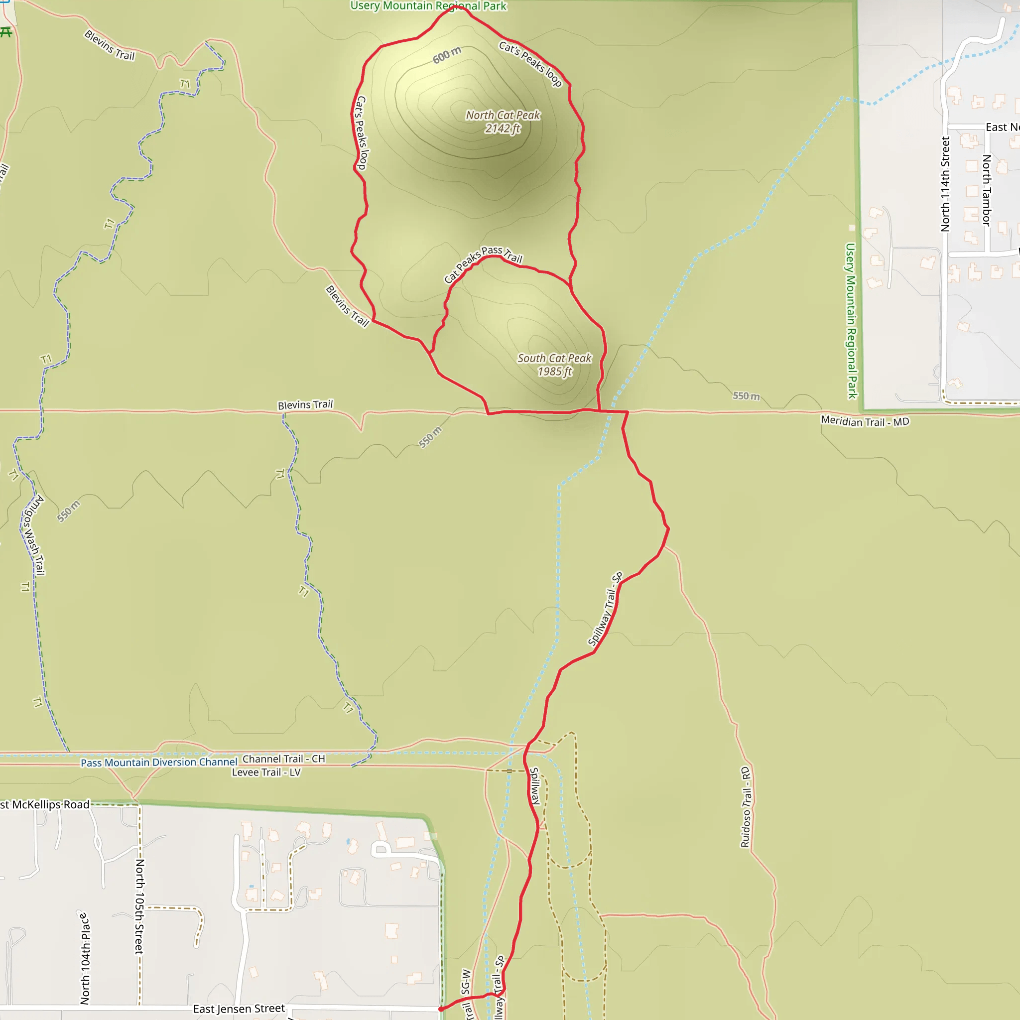 Cat's Peaks loop via Spillway Trail mobile static map