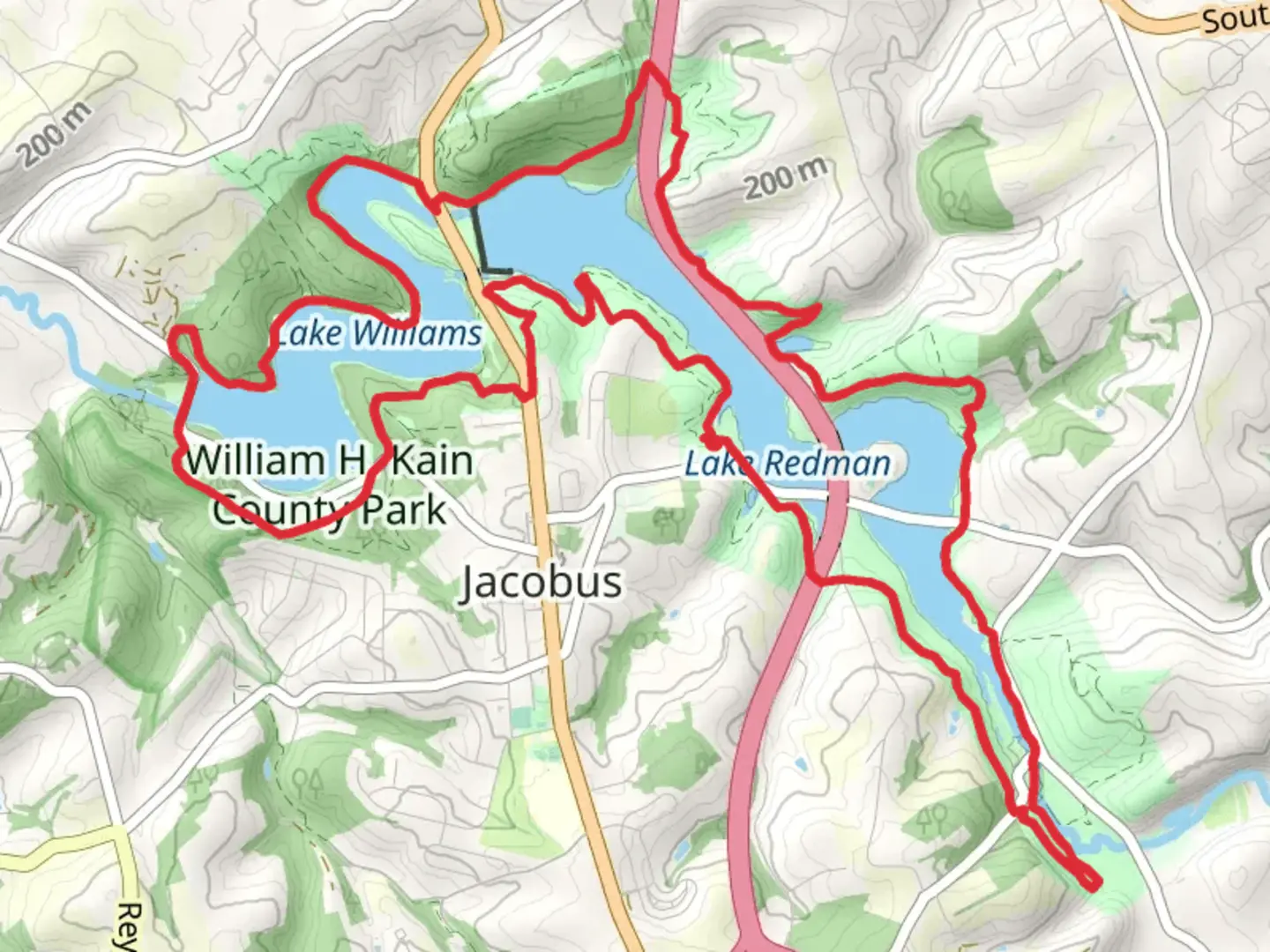 An image depicting the trail Lake Williams and Lake Redman Loop Trail and its surrounding area.