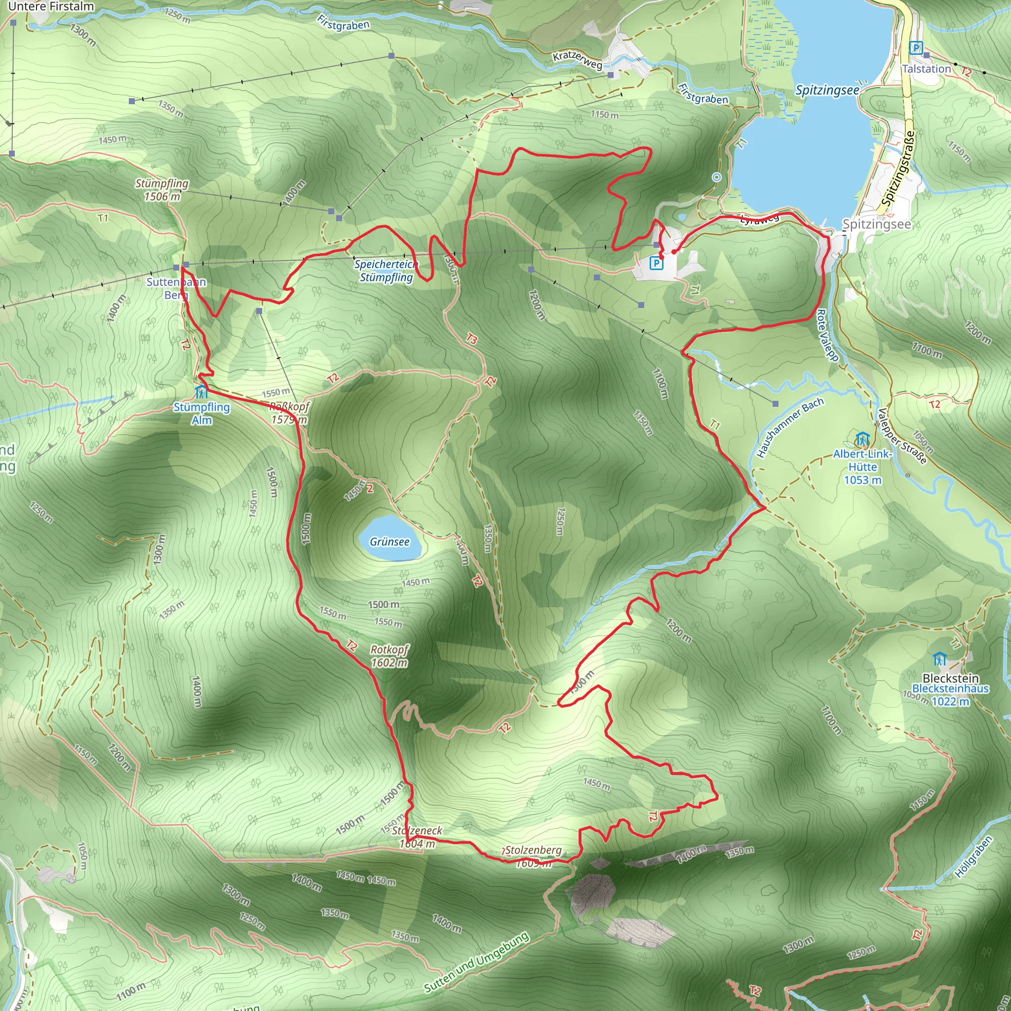 Roßkopf, Stolzeneck, Stolzenberg and Spitzingsee via Rosskopf - Tourenanstieg mobile static map