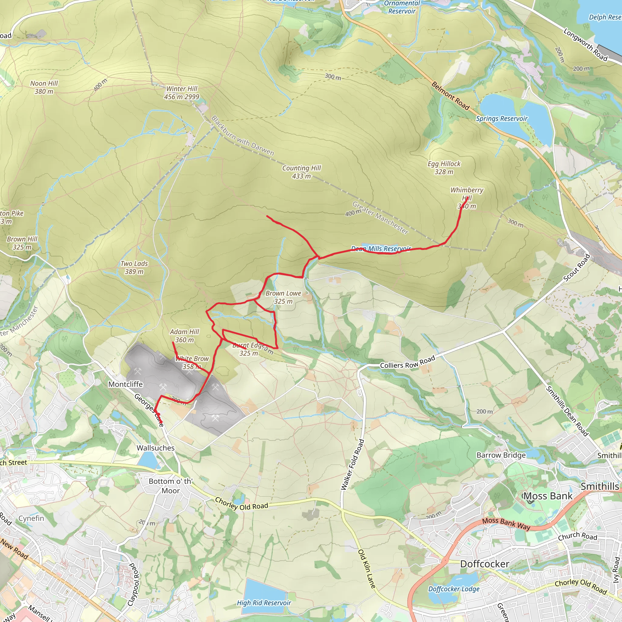 White Brow, Adam Hill, Burnt Edge, Brown Lowe, Counting Hill, Whimberry Hill and Egg Hillock mobile static map