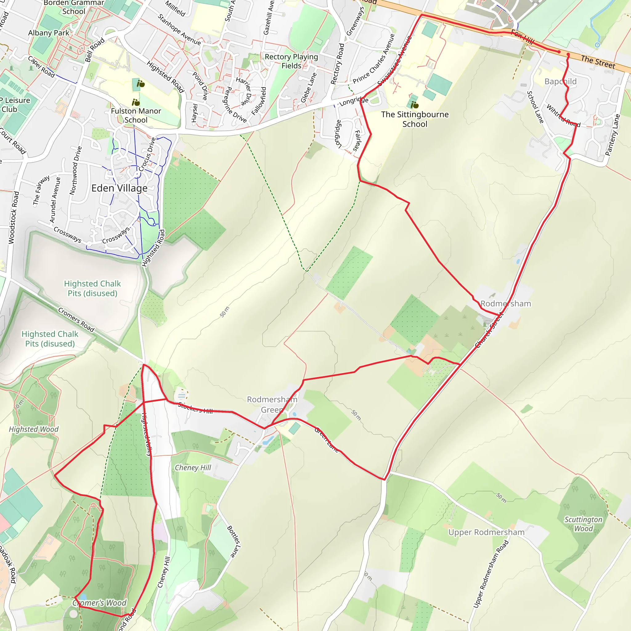 Bapchild Country Park and Cromer's Wood mobile static map