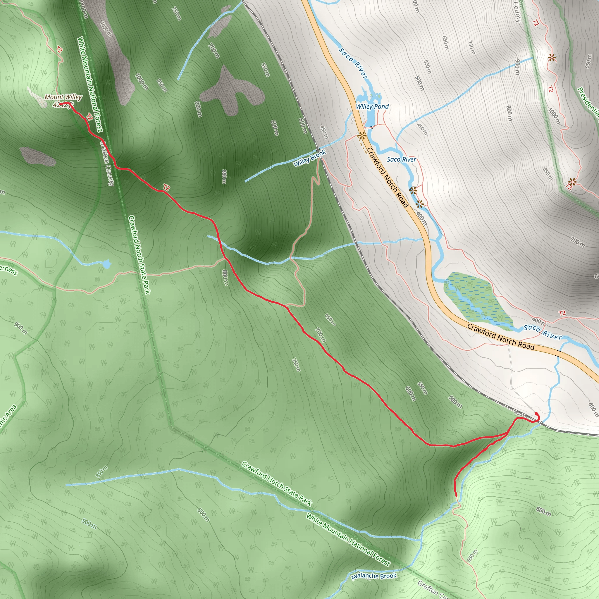 Arethusa-Ripley Falls Trail and Mount Willey Trail mobile static map