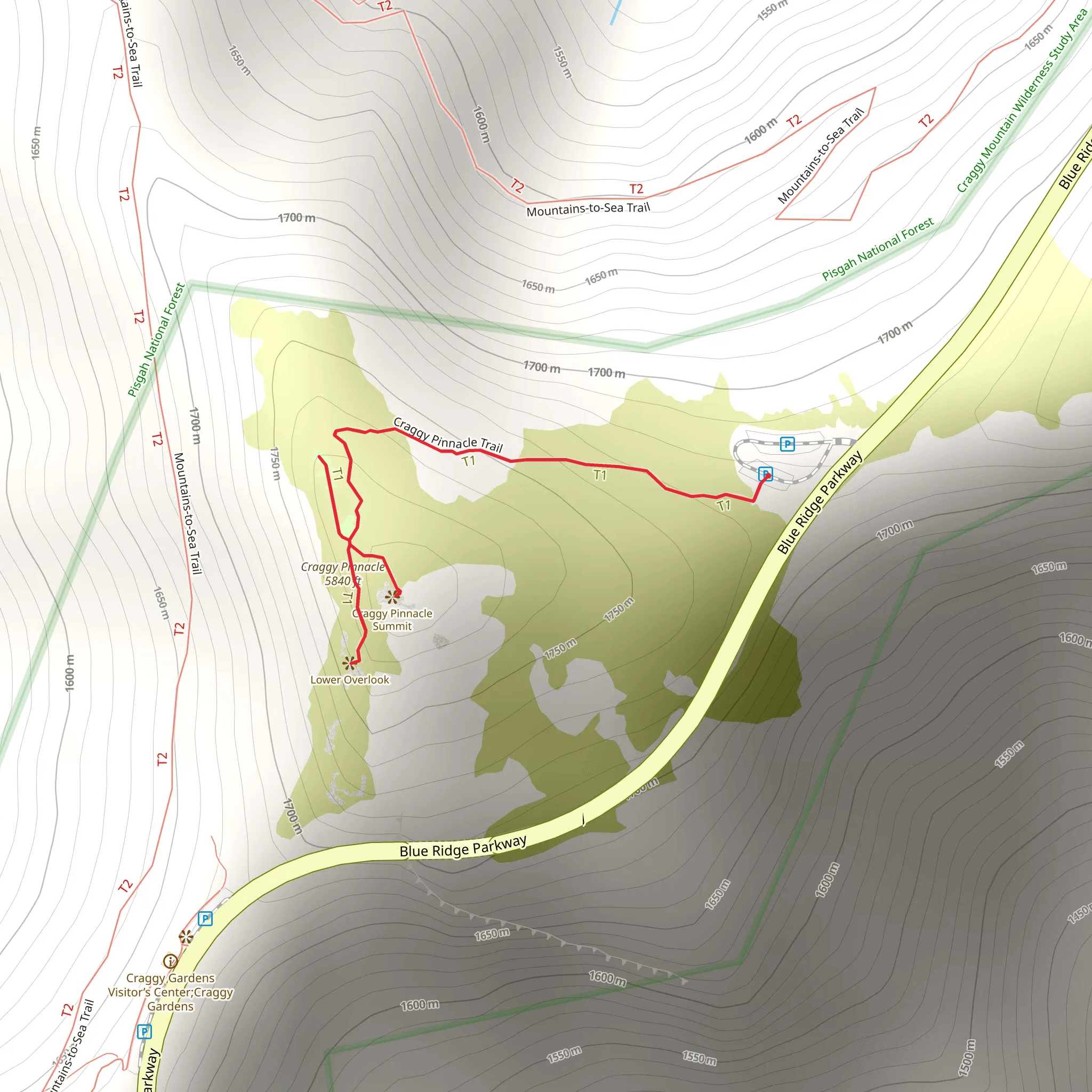 Craggy Pinnacle Trail mobile static map