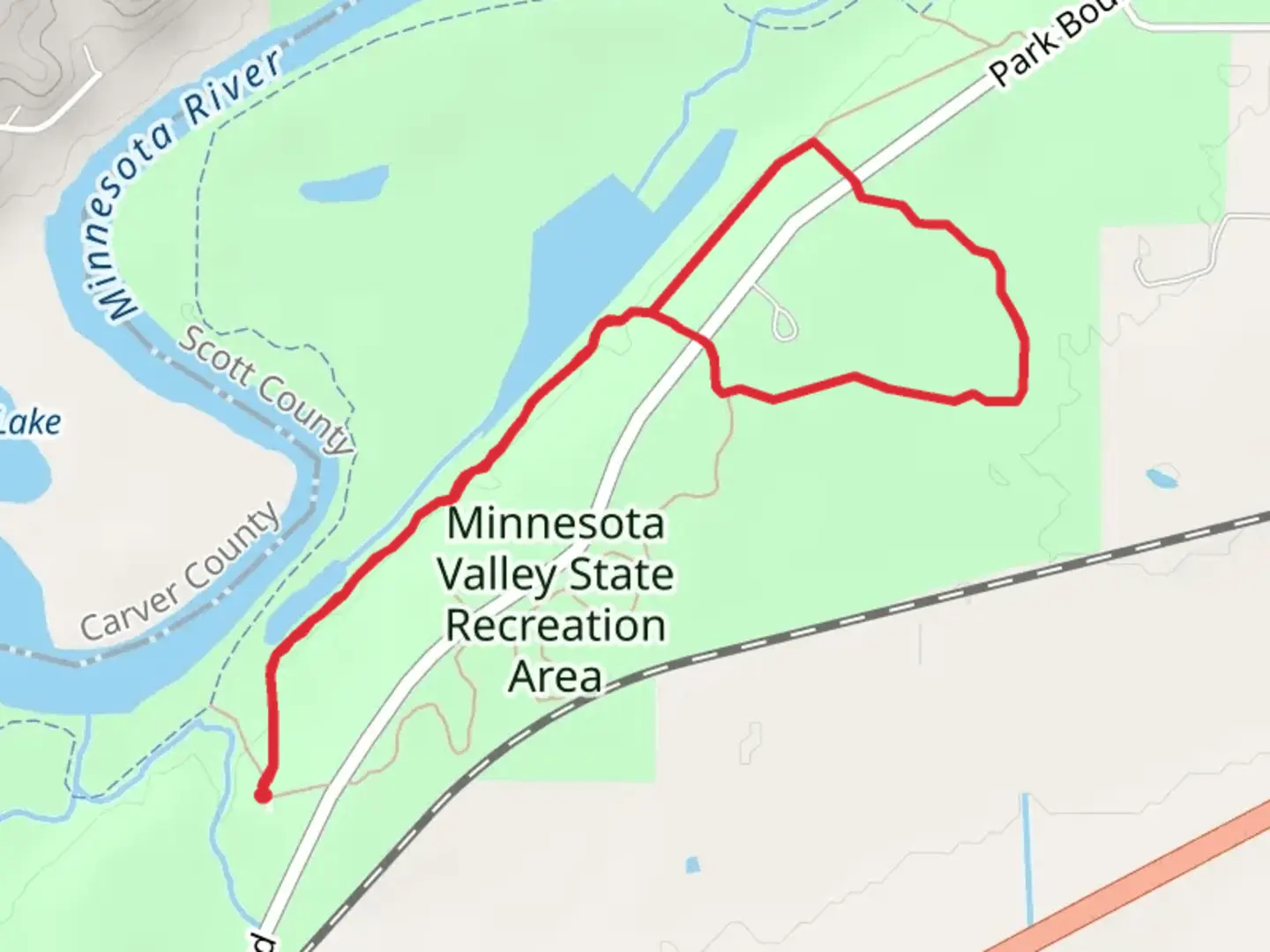 An image depicting the trail Beason Lake and Minnnesota Valley State Park - Quarry and its surrounding area.