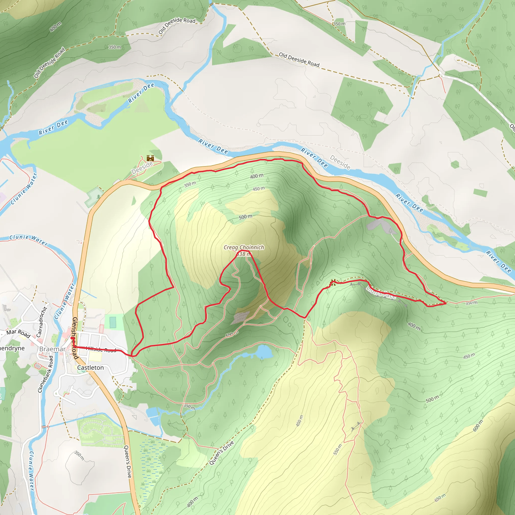 Creag Choinnich Circular from Braemar mobile static map