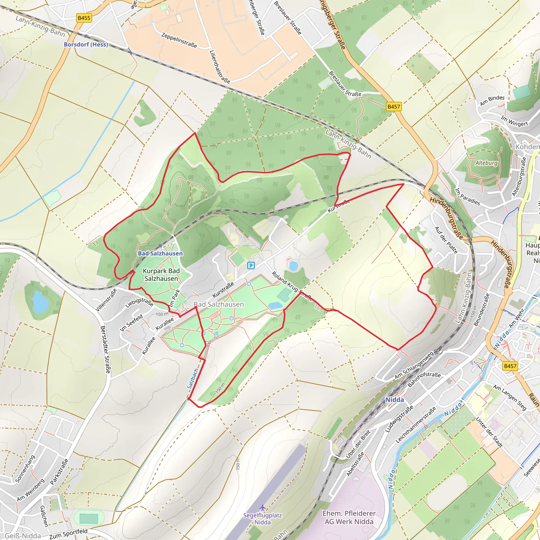 Kurpark Bad Salzhausen, Soderkoppel and Saz Quelle Loop - Bad Salzhausen mobile static map