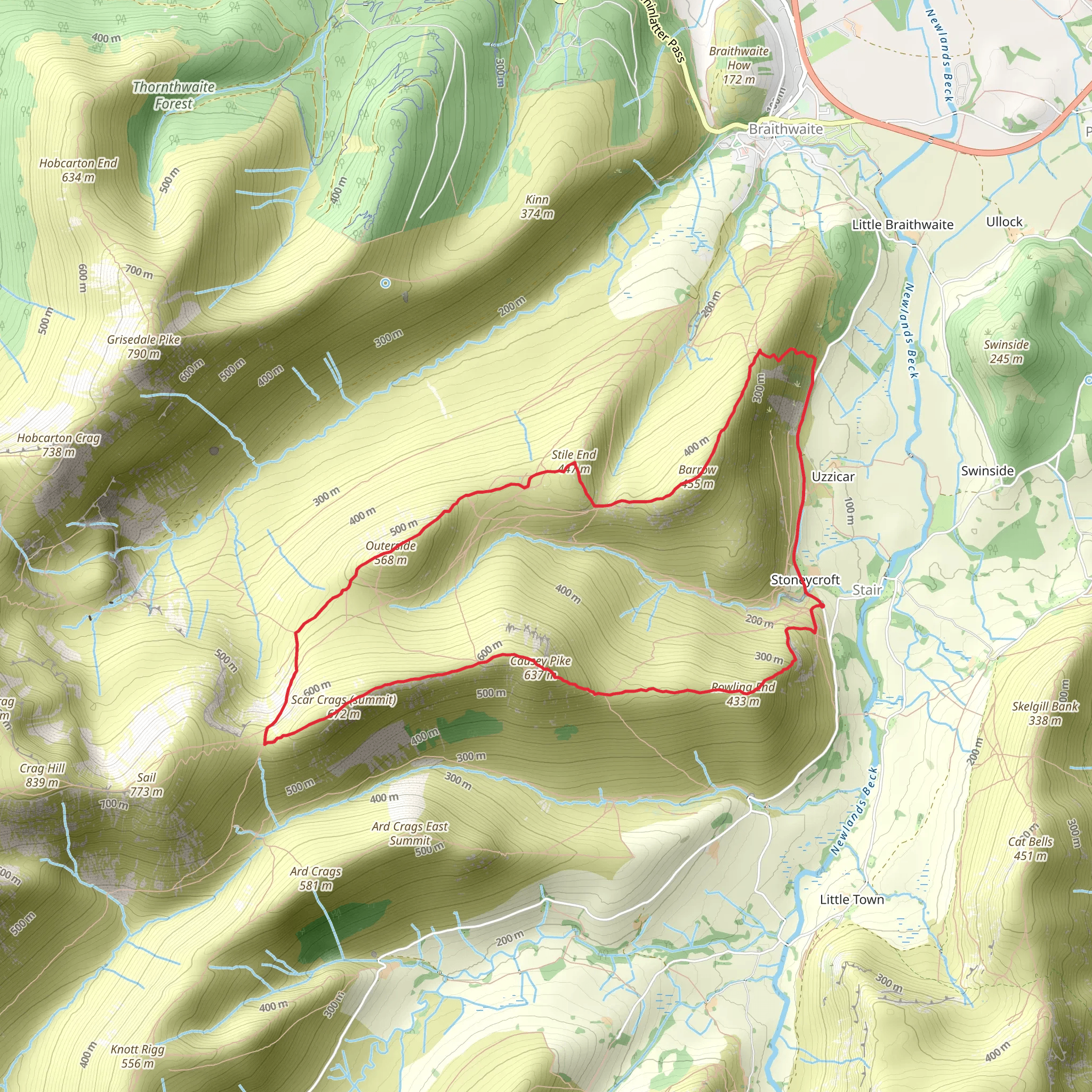 Barrow, Stile End, Outerside, Scar Crags, Causey Pike and Rowling End Loop mobile static map