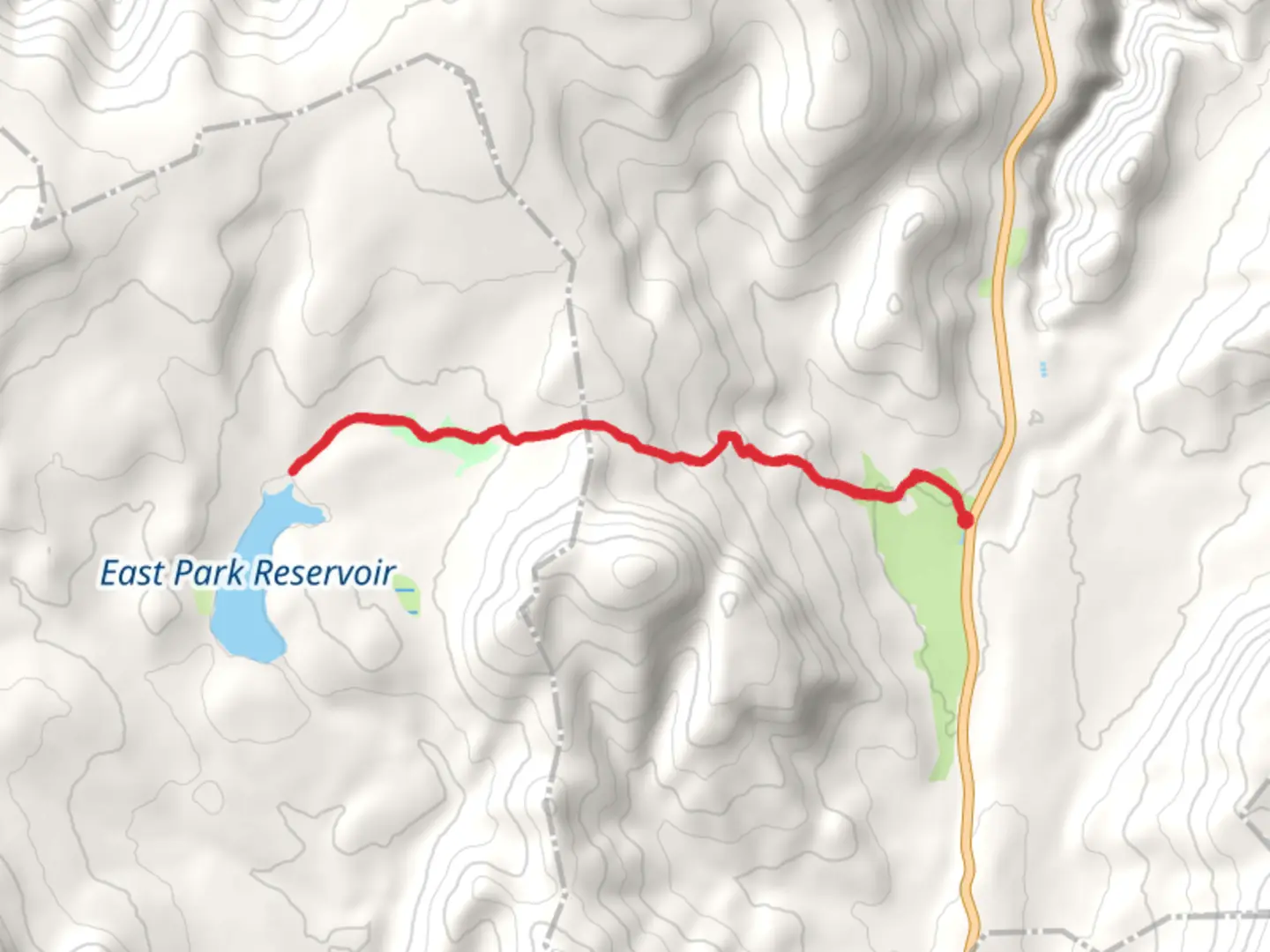 An image depicting the trail East Park Reservoir via Uinta Highline Trail and its surrounding area.