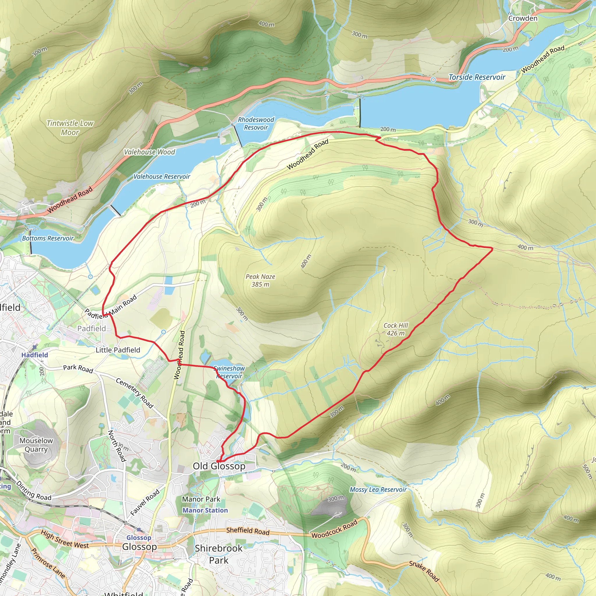 Torside Clough and Longendale from Old Glossop mobile static map