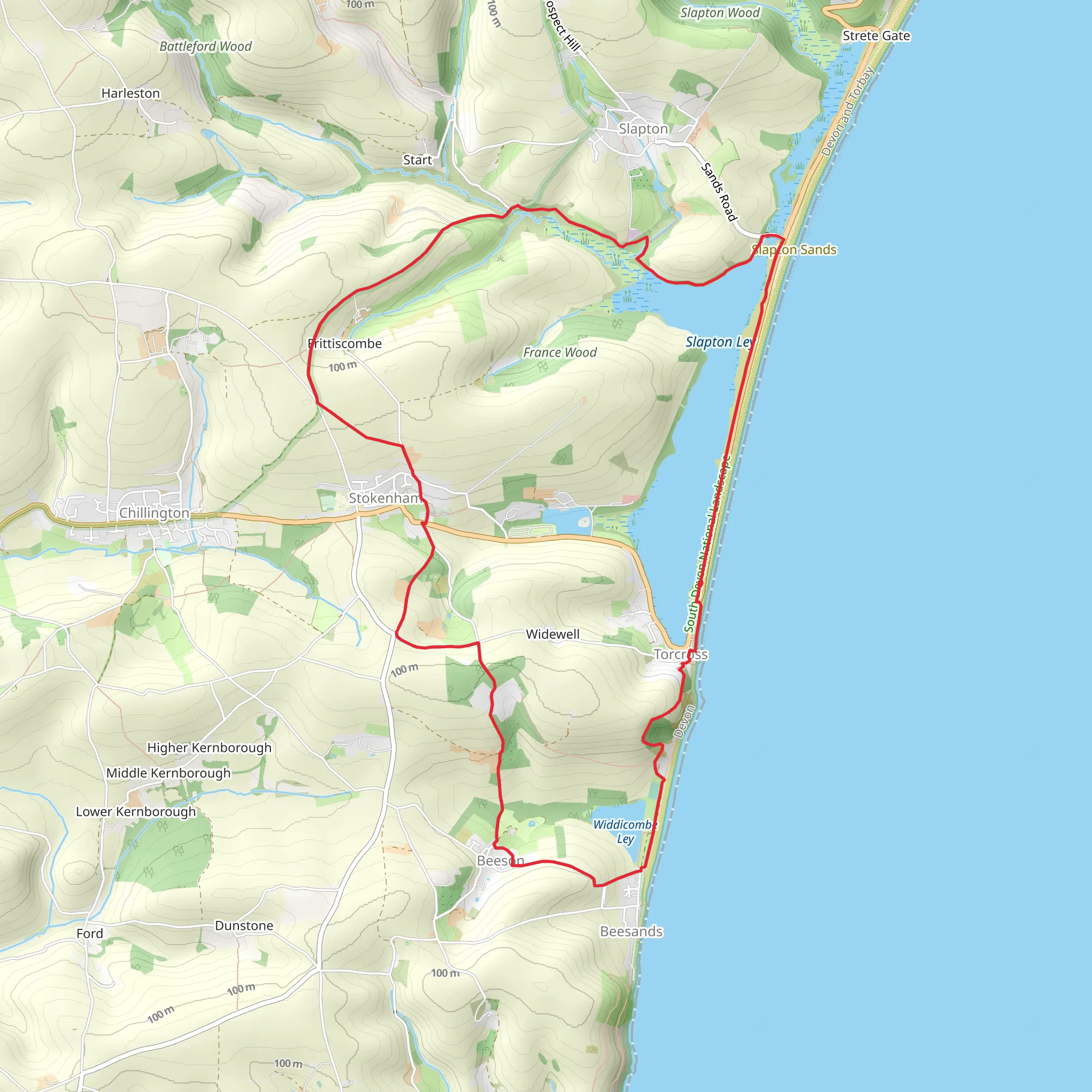 Slapton Sands and Stokenham from Torcross mobile static map