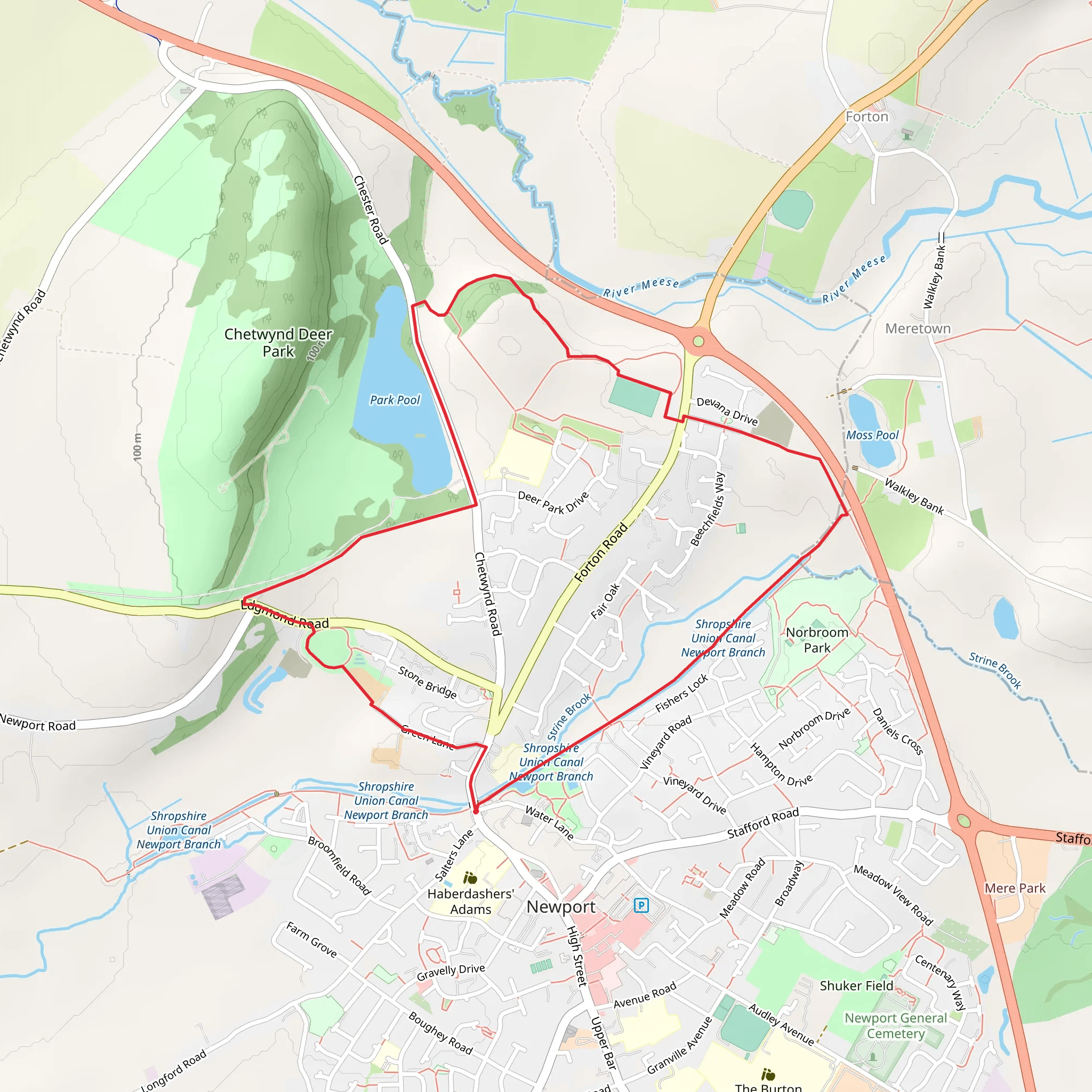 Newport and Chetwynd Deer Park Pool Loop mobile static map