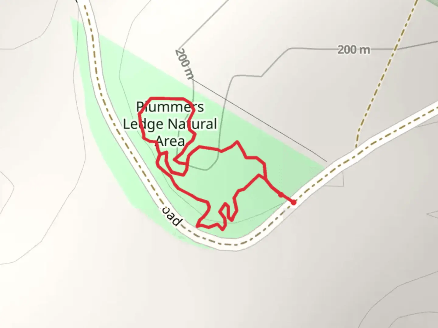 An image depicting the trail Plummers Ledge Natural Area Loop and its surrounding area.