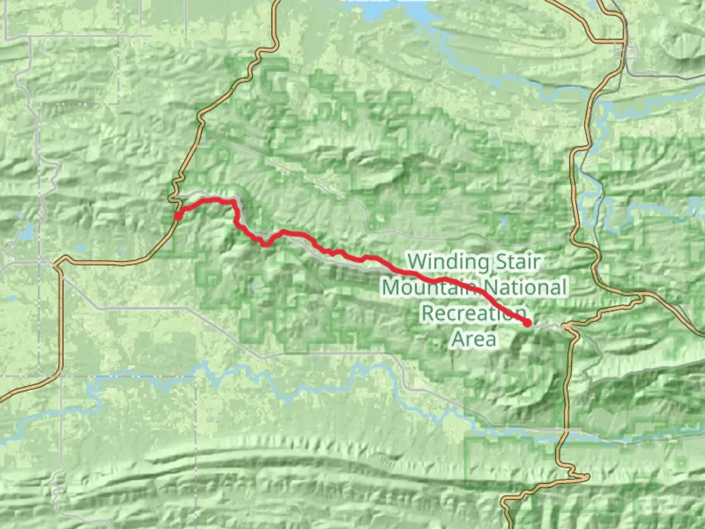 An image depicting the trail Ouachita Trail to Hikers Camp for Winding Stair Campground and its surrounding area.