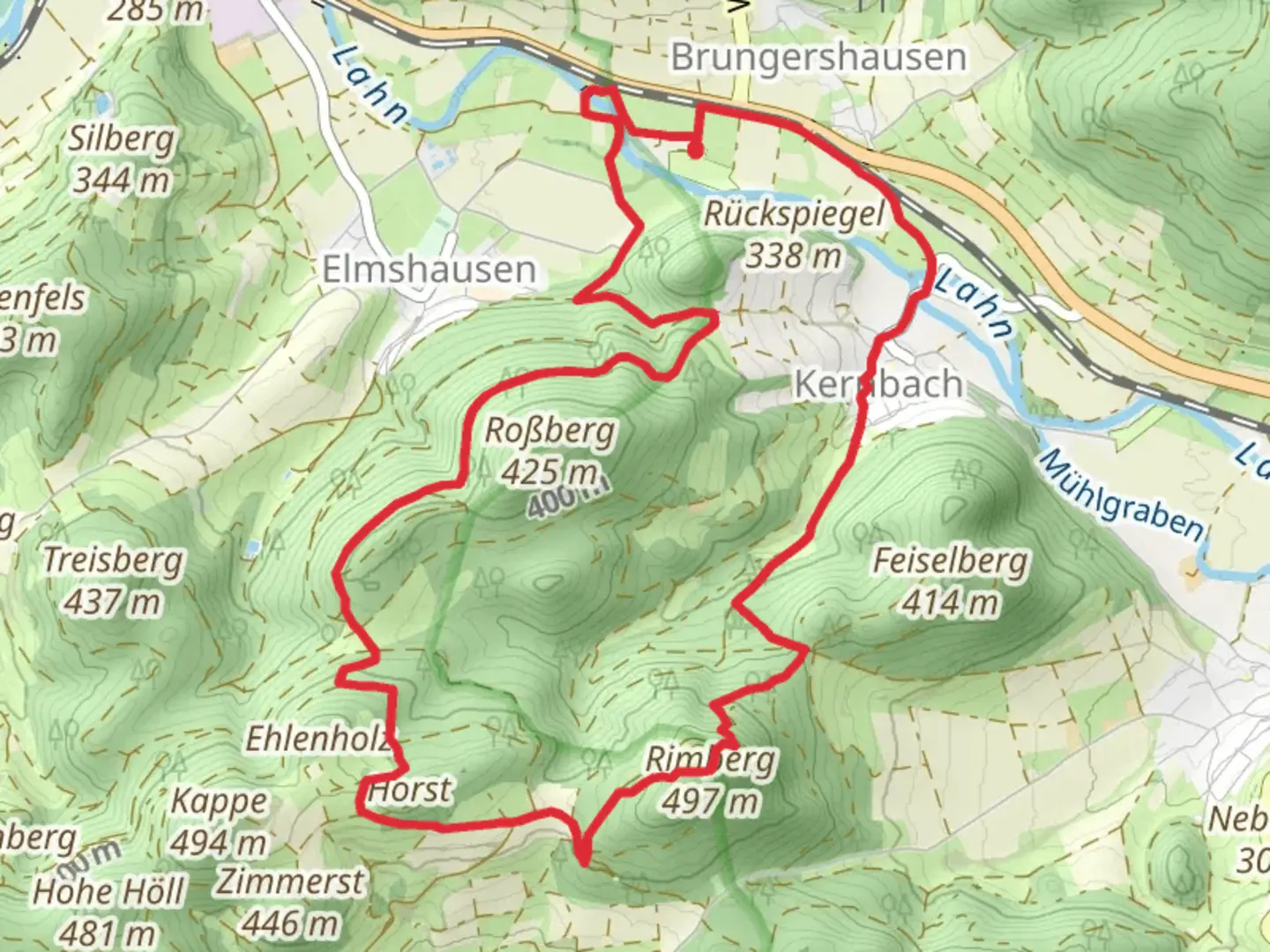 An image depicting the trail Rimberg via Wollenbergweg and its surrounding area.