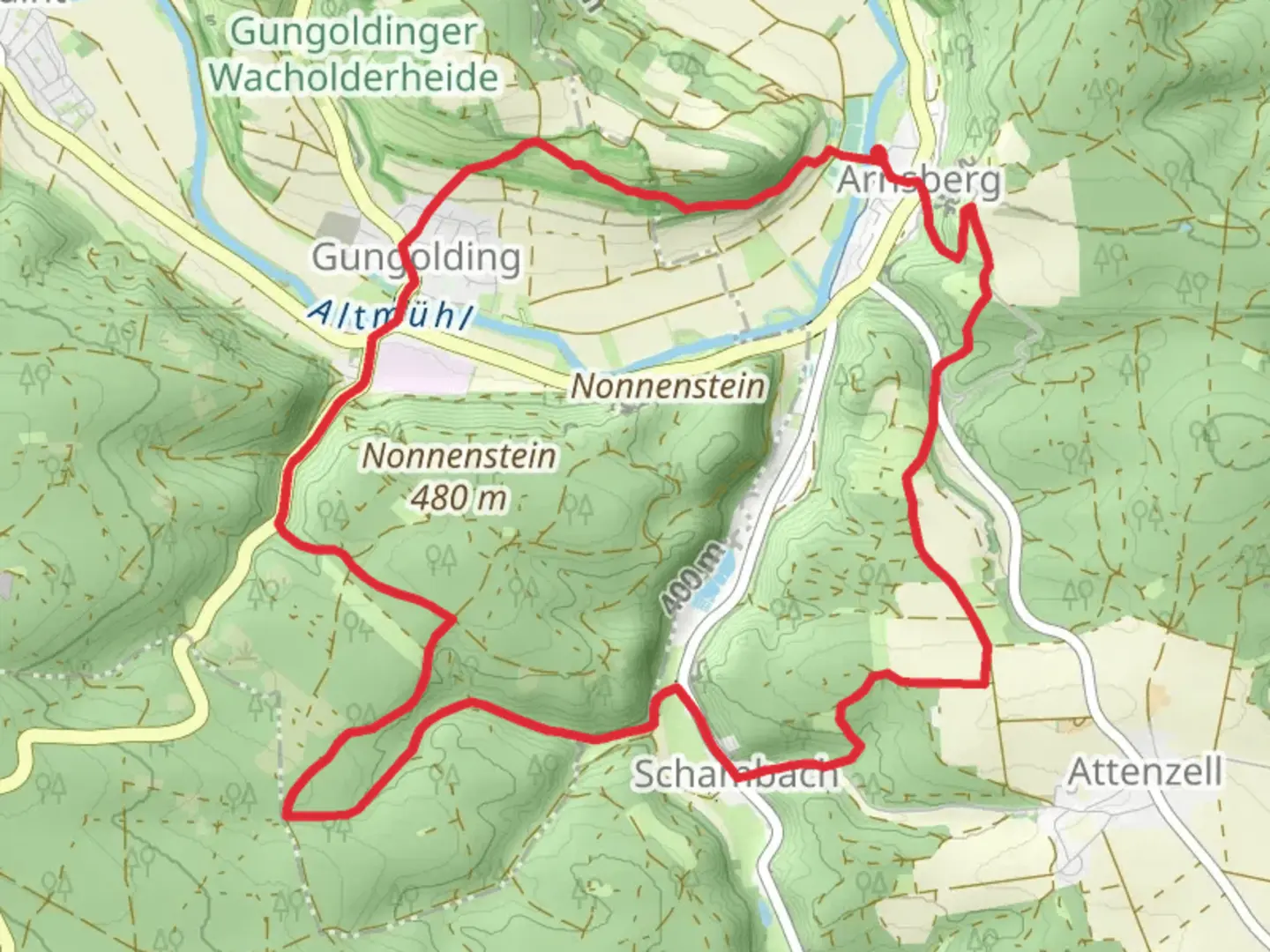 An image depicting the trail Rundwanderweg Kipfenberg 5 and 7 and its surrounding area.