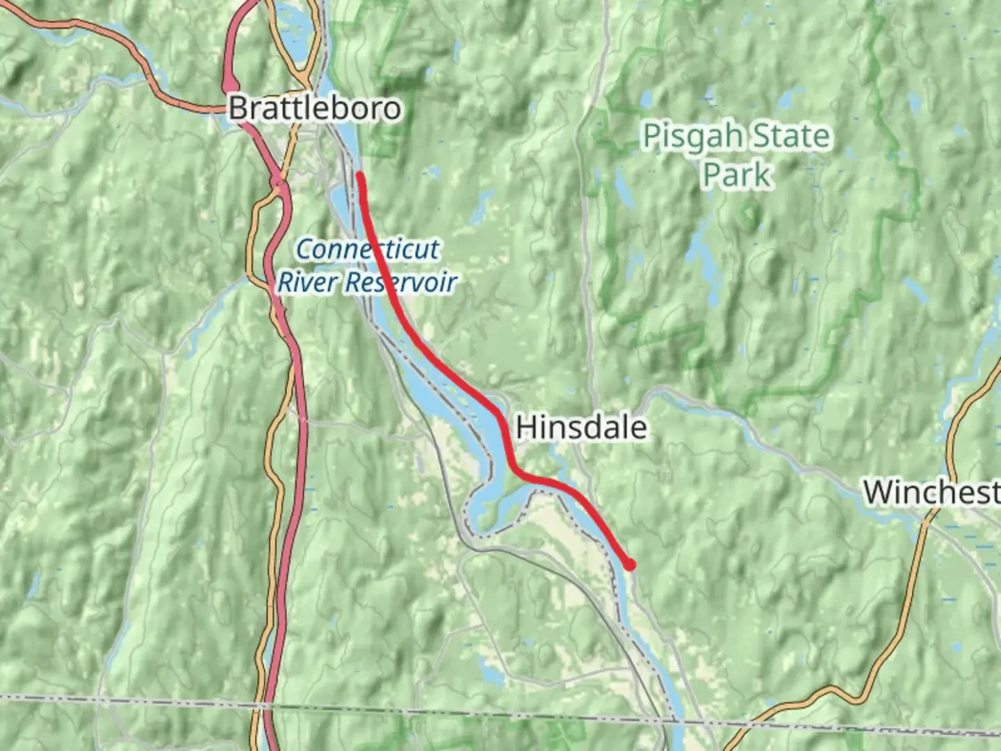 An image depicting the trail Connecticut River Trail from Dole Junction and its surrounding area.