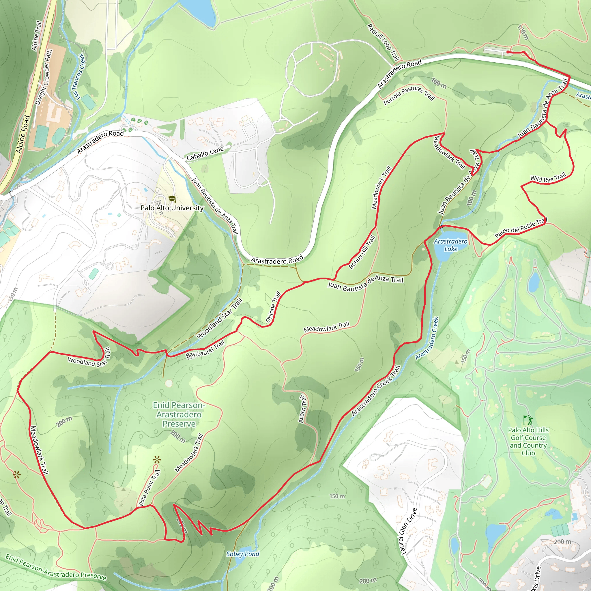 Bonus Hill, Meadowlark and Arastradero Lake Loop Trail mobile static map