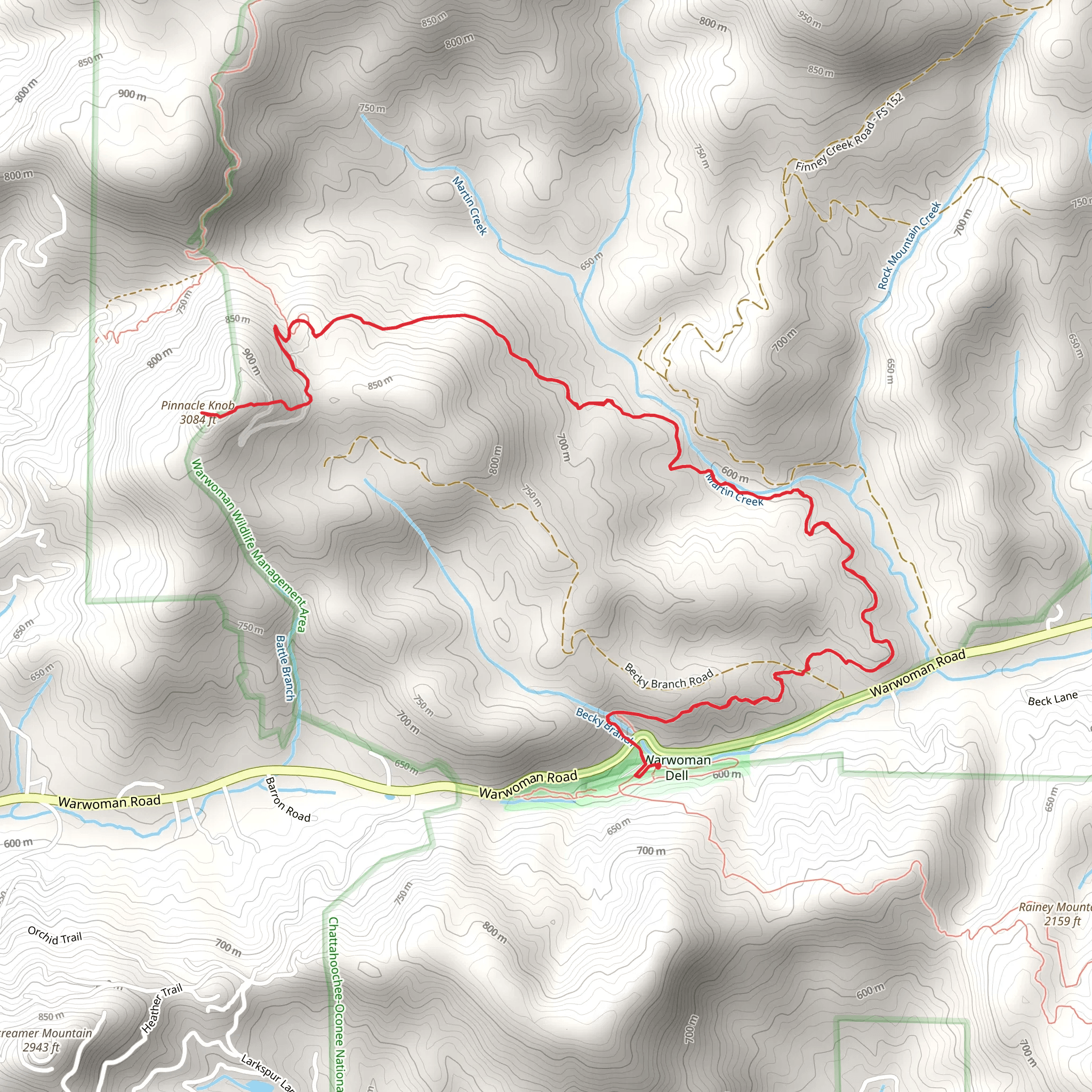 Pinnacle Knob via Bartram Trail mobile static map