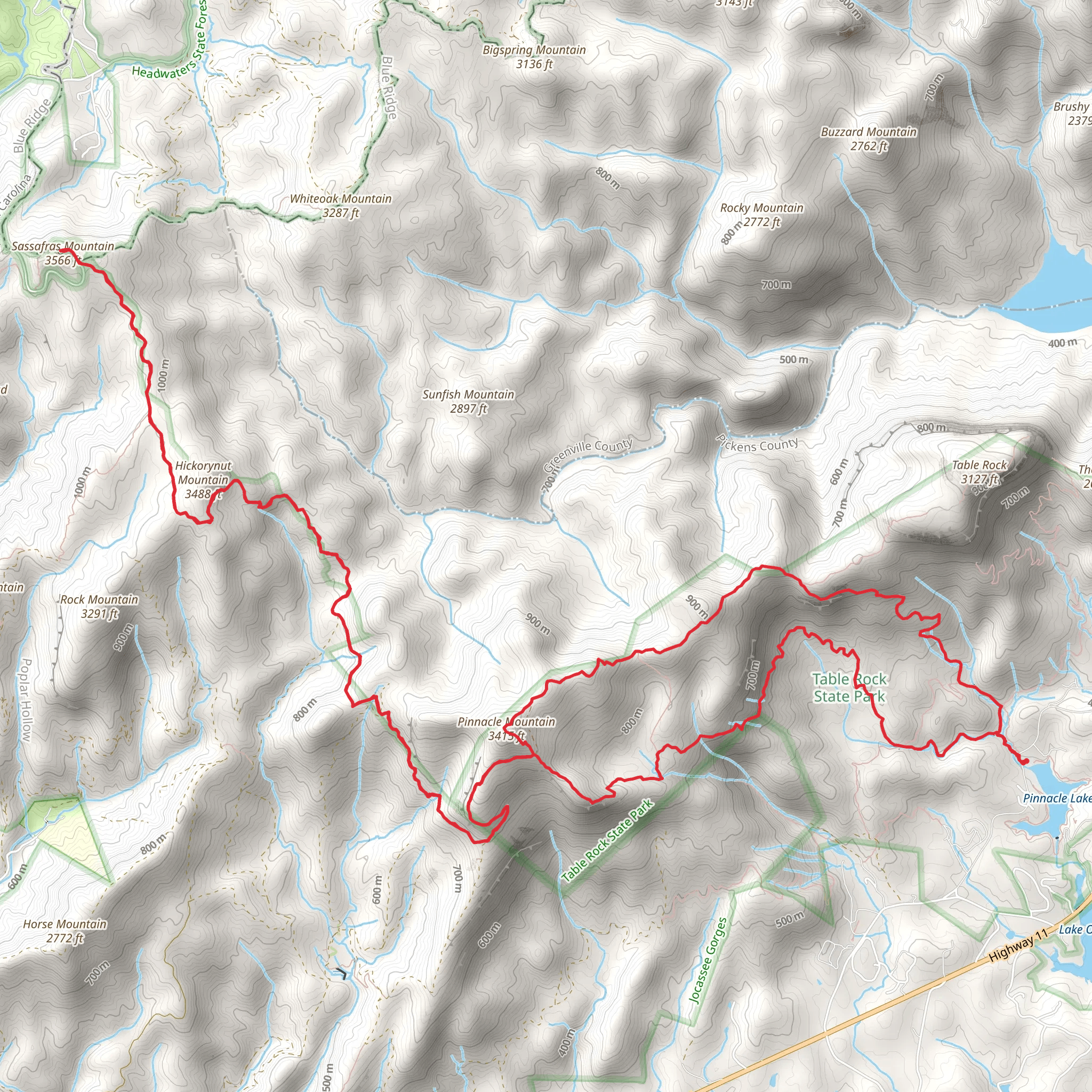 Hickorynut Mountain and Pinnacle Mountain via Ridge Trail mobile static map