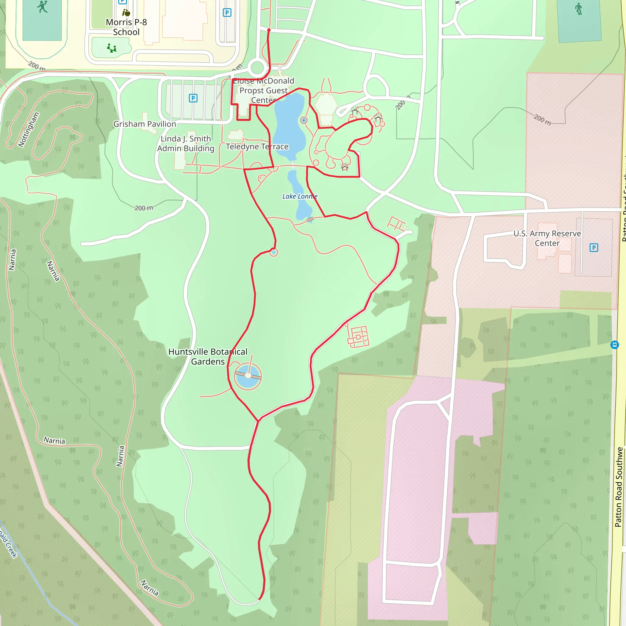 Little Smith Lake and Huntsville Botanical Gardens Loop mobile static map