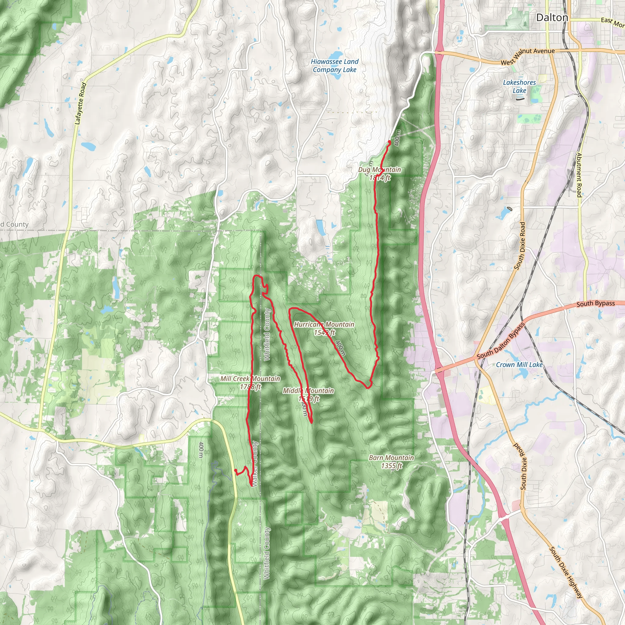 Middle, Hurricane and Dug Mountains - Pinhoti Trail mobile static map