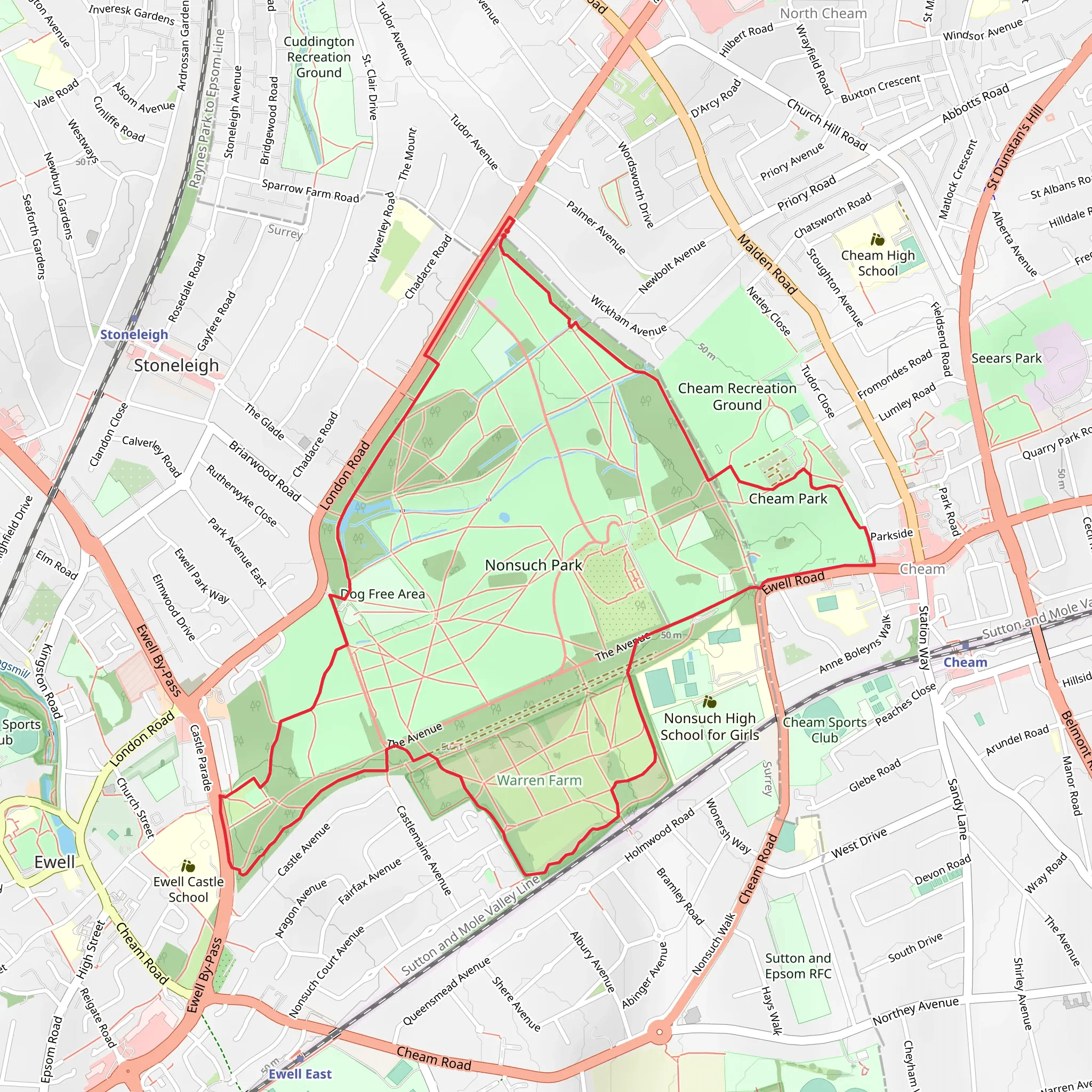 Nonsuch Park Loop Walk mobile static map