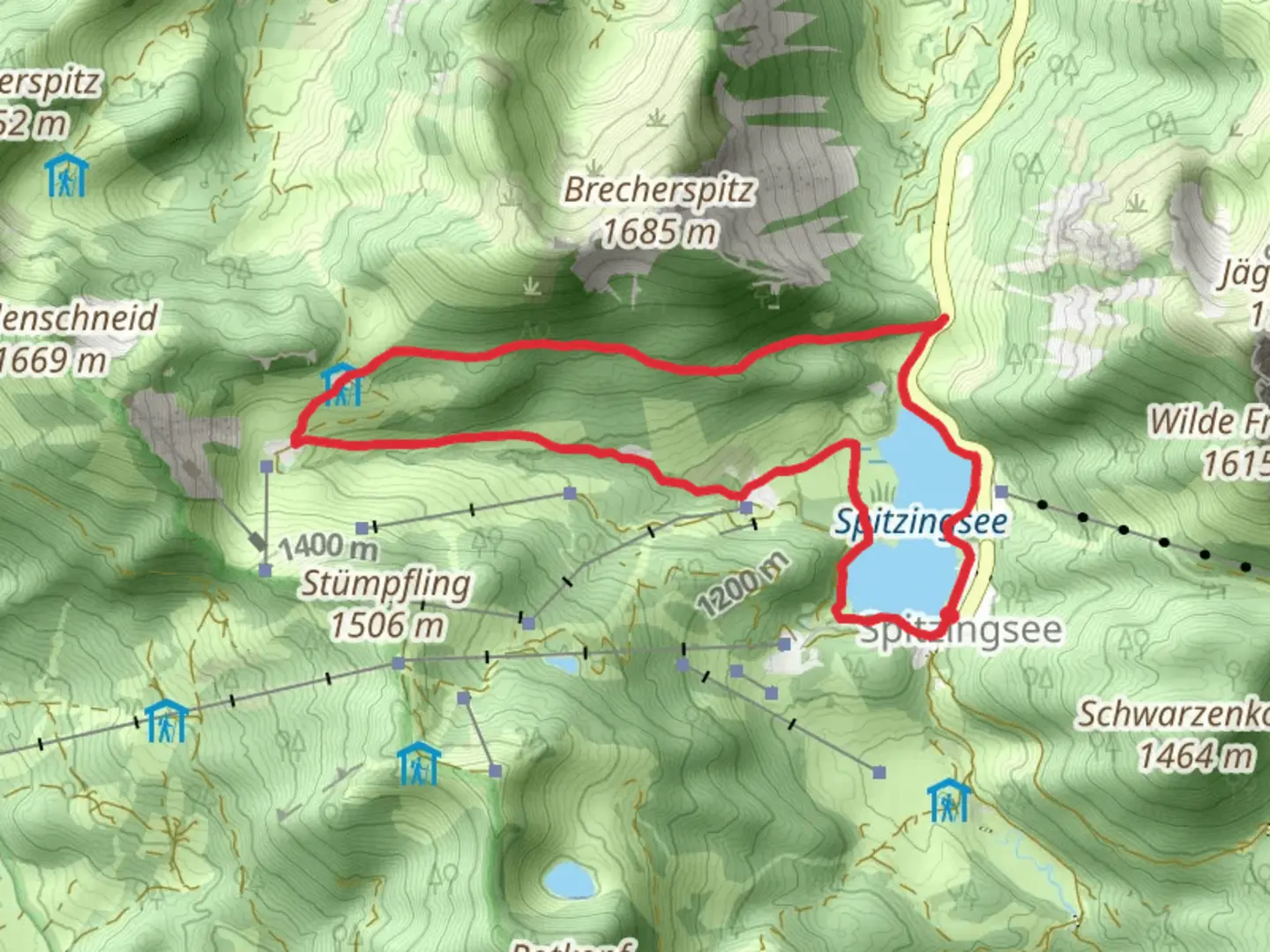 An image depicting the trail Seeweg and Spitzingsee Loop and its surrounding area.