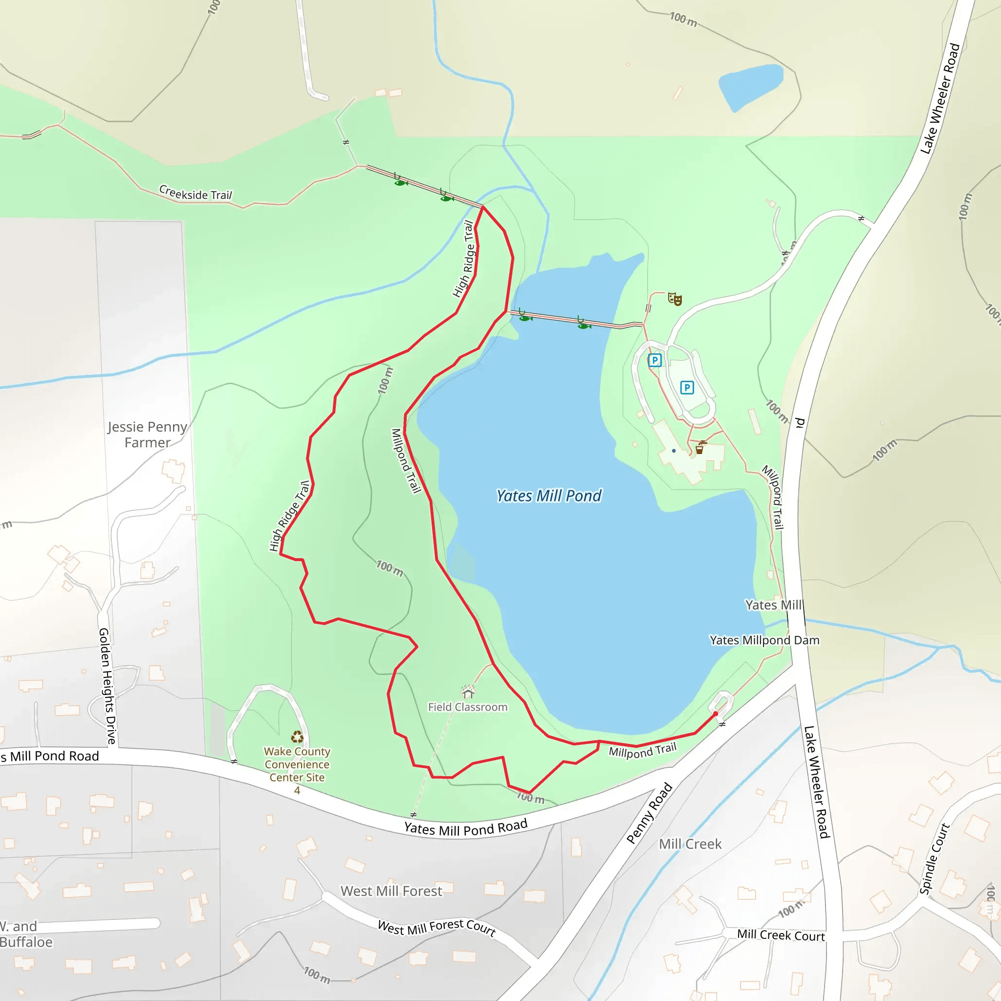 Yates Millpond and High Ridge Loop Trail mobile static map