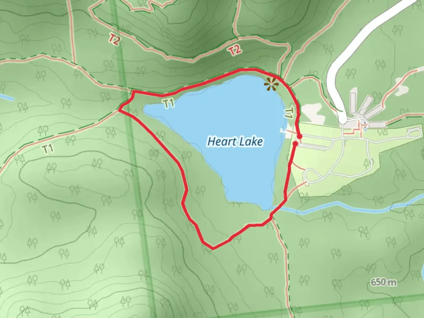An image depicting the trail Heart Lake from Wilderness Campground at Heart Lake Loop and its surrounding area.