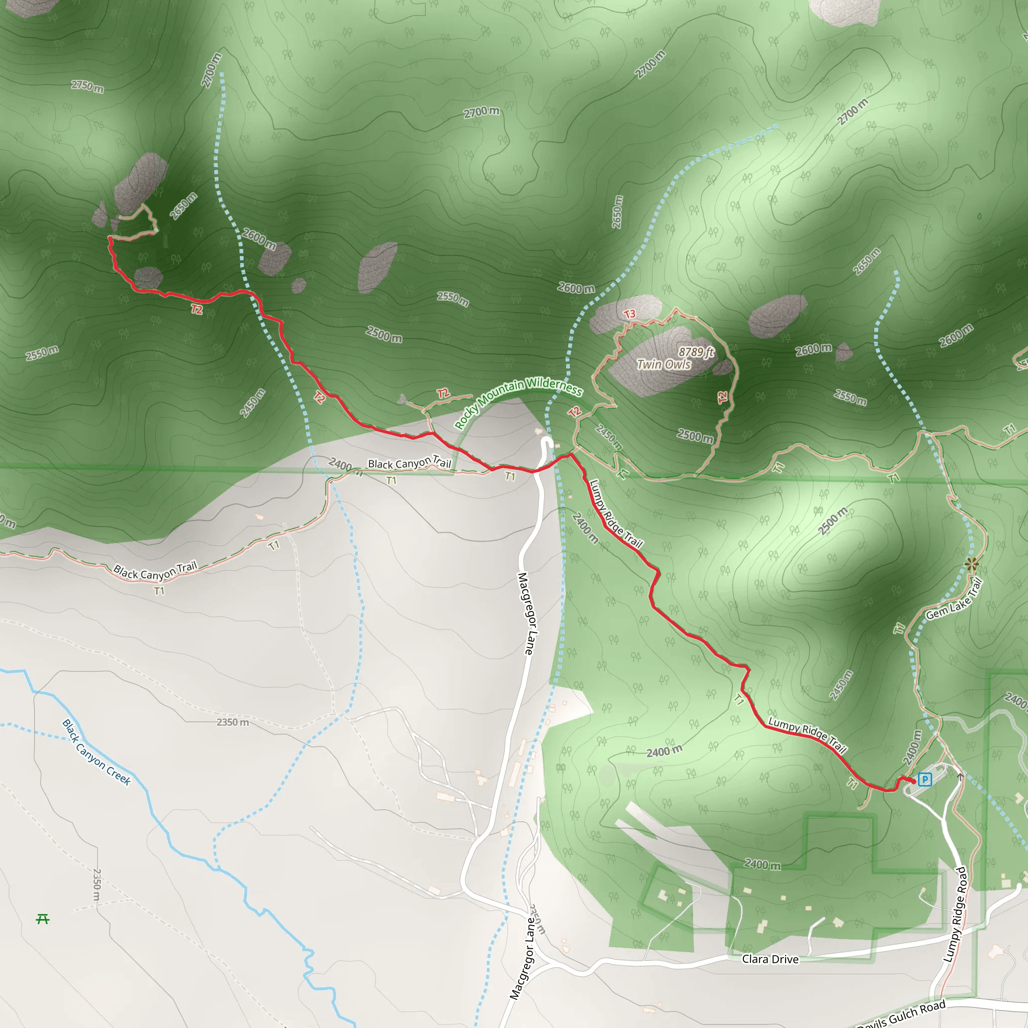 Batman - Checkerboard Rock Climbing Access via Lumpy Ridge Trail mobile static map