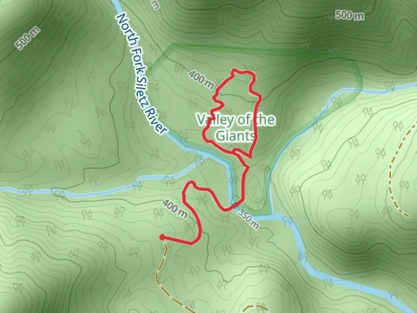 An image depicting the trail Valley of the Giants Loop and its surrounding area.