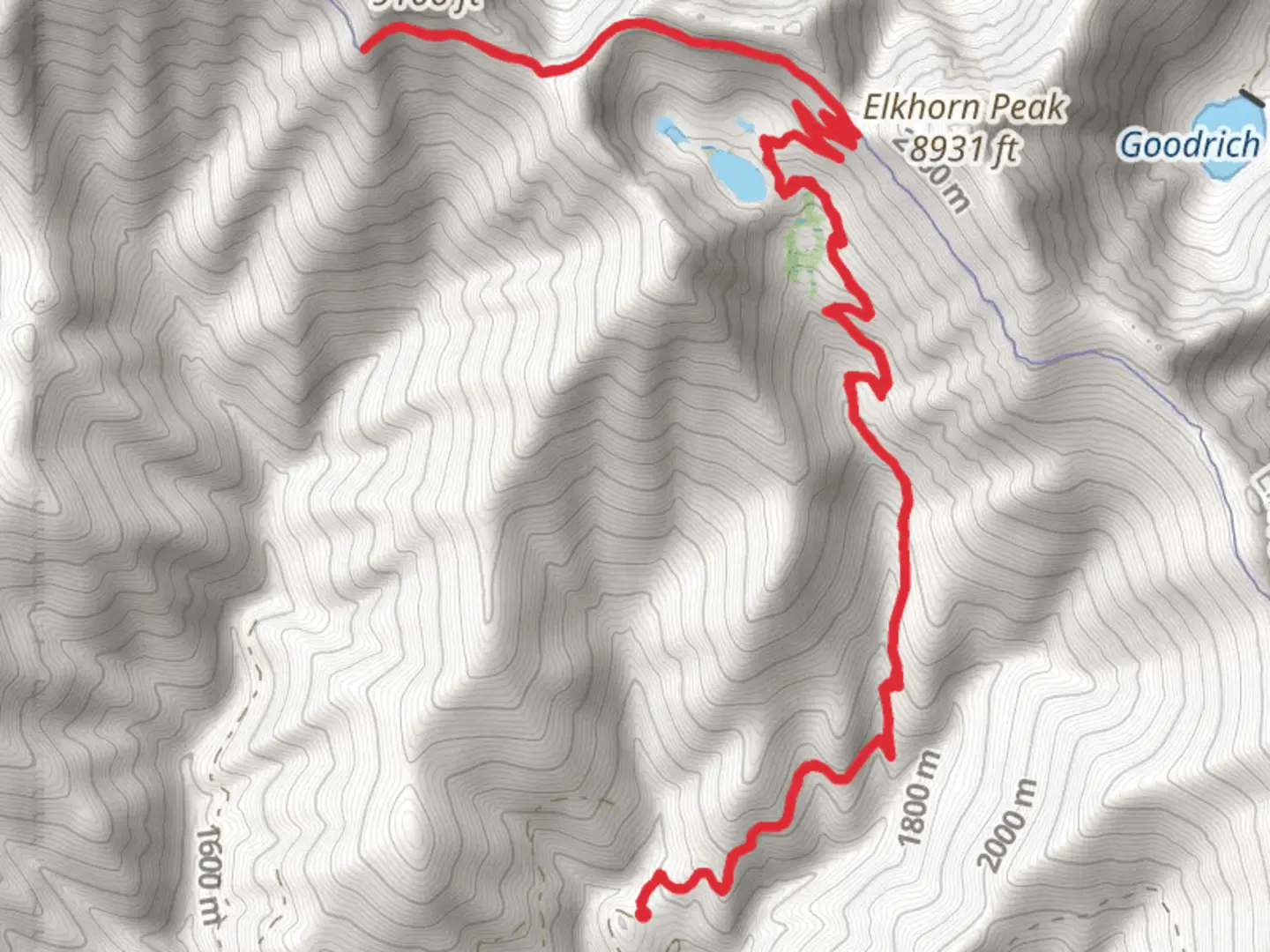 An image depicting the trail Elkhorn Crest Trail and Twin Lakes Trail and its surrounding area.