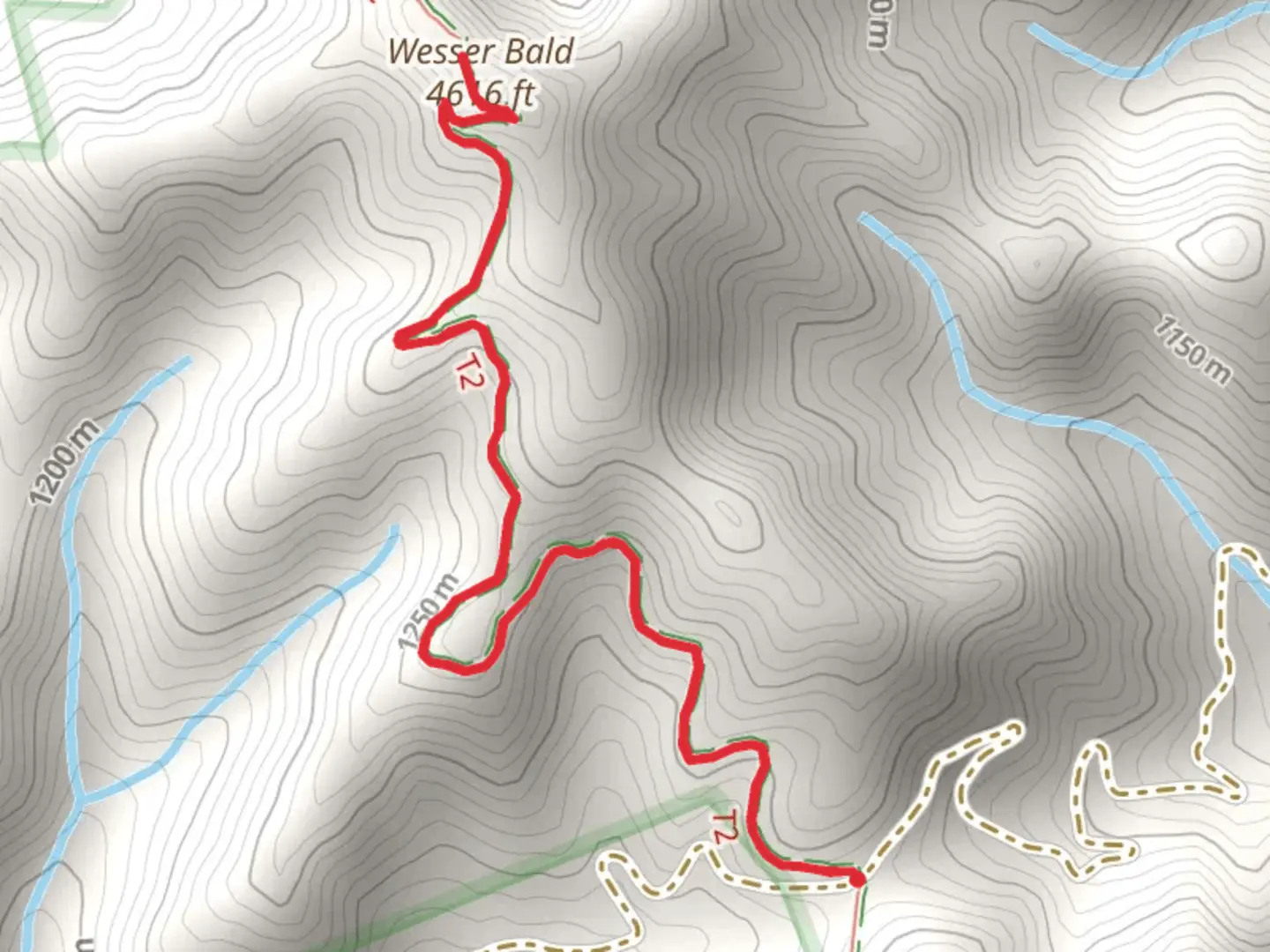 An image depicting the trail Wesser Bald via Appalachian Trail and its surrounding area.