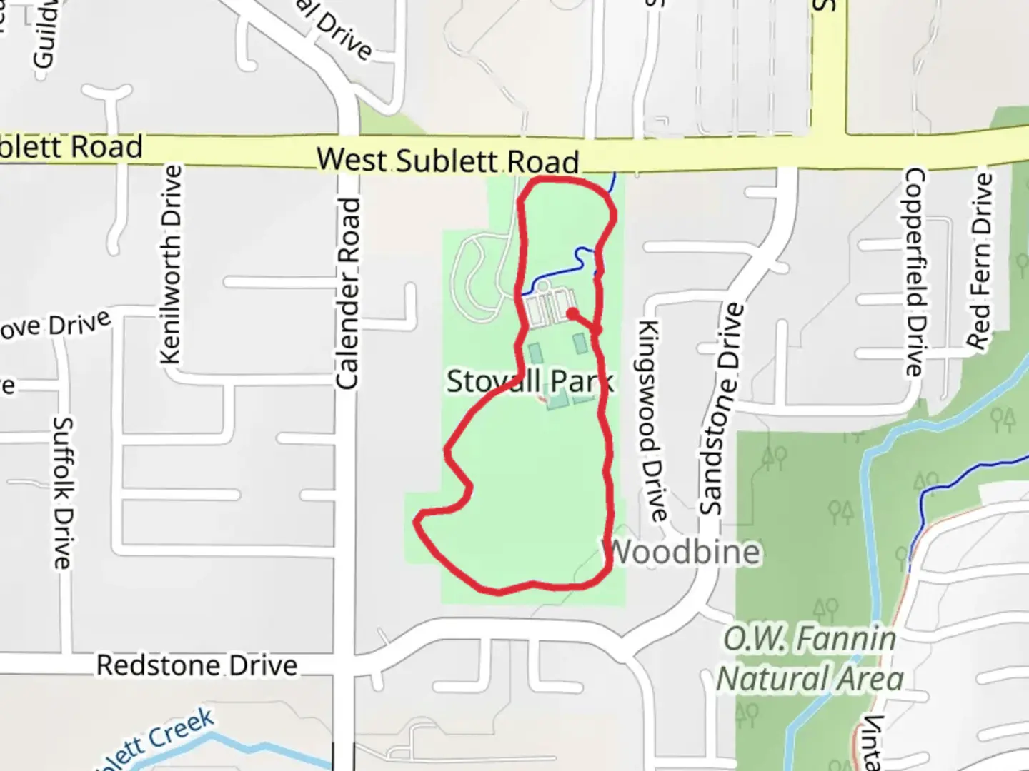 An image depicting the trail Stovall Park Loop and its surrounding area.