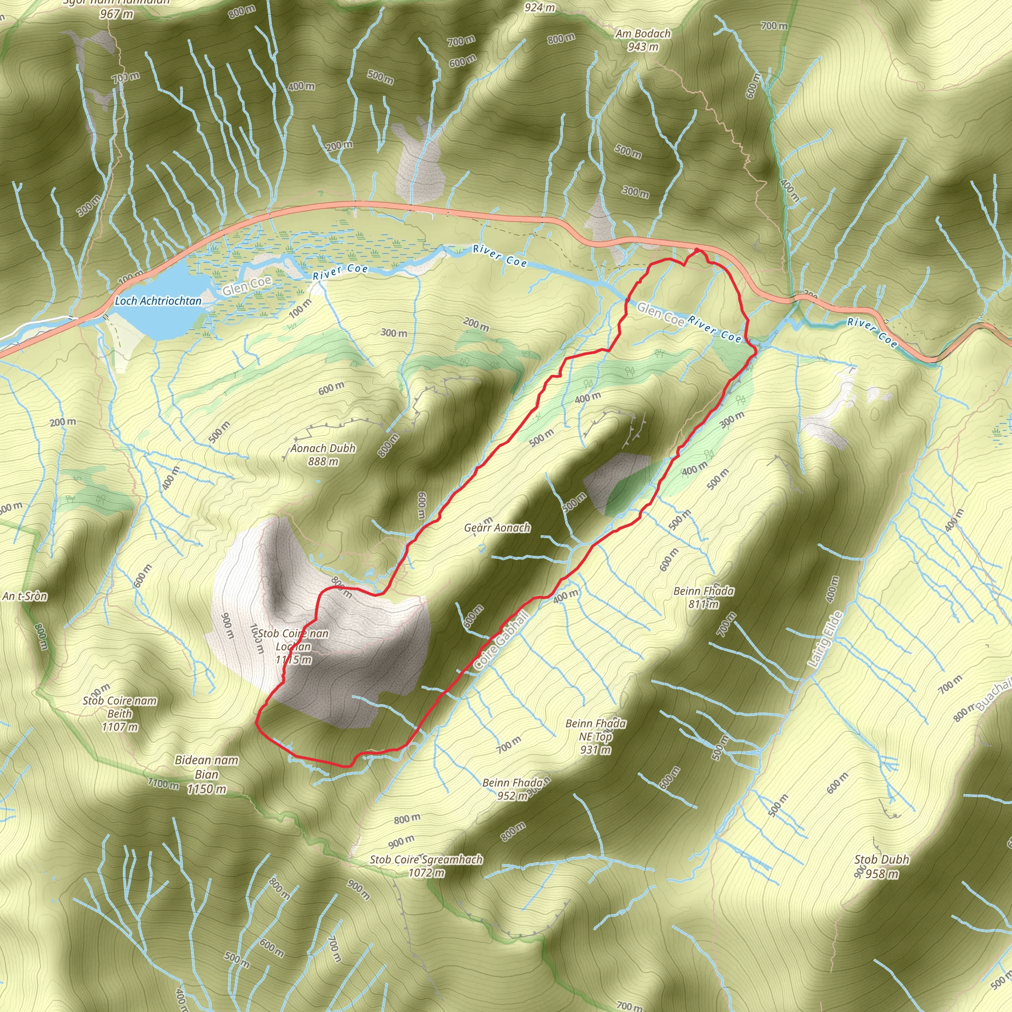 Dorsal Arete - Stob Coire Nan Lochan via Aonach Eagach mobile static map