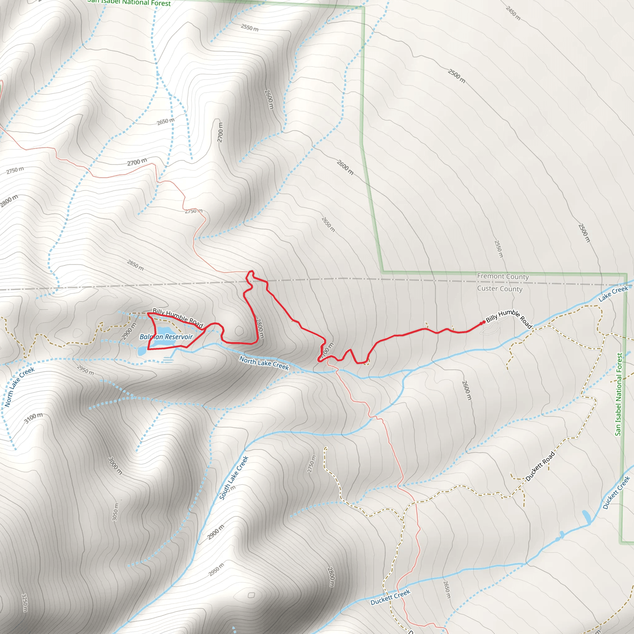 Balman Reservoir Loop via Lake Creek Road mobile static map