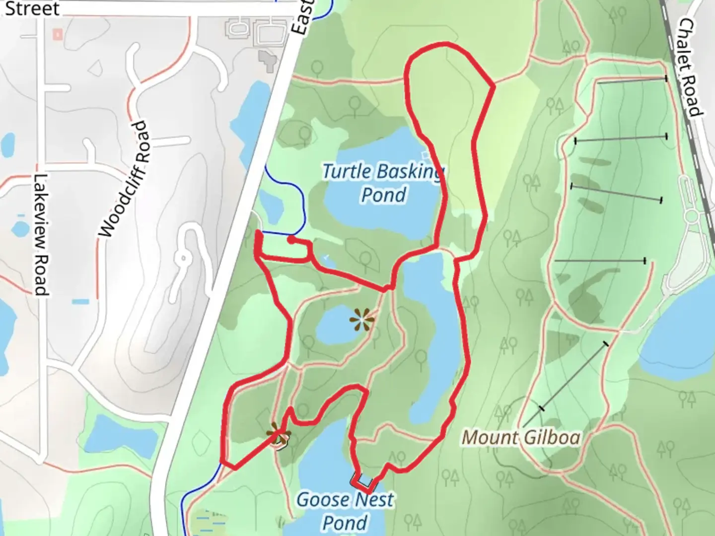 An image depicting the trail Muskrat Pond and Wood Duck Pond Loop and its surrounding area.