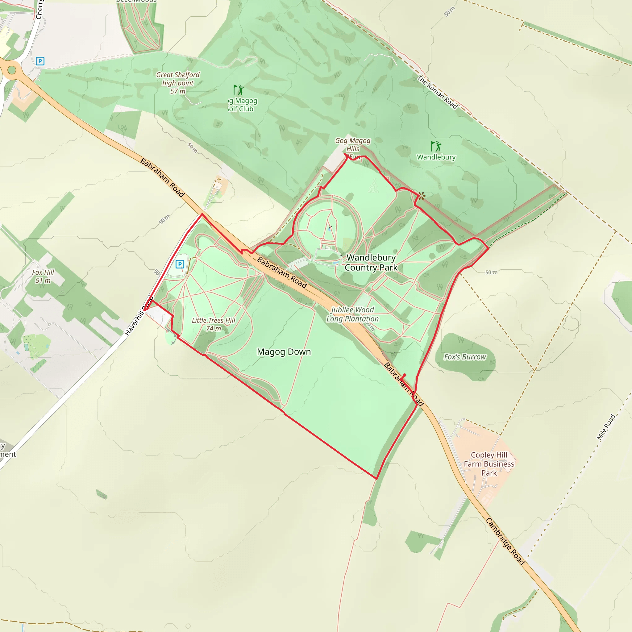 Magog Down and Wandlebury Country Park Loop mobile static map