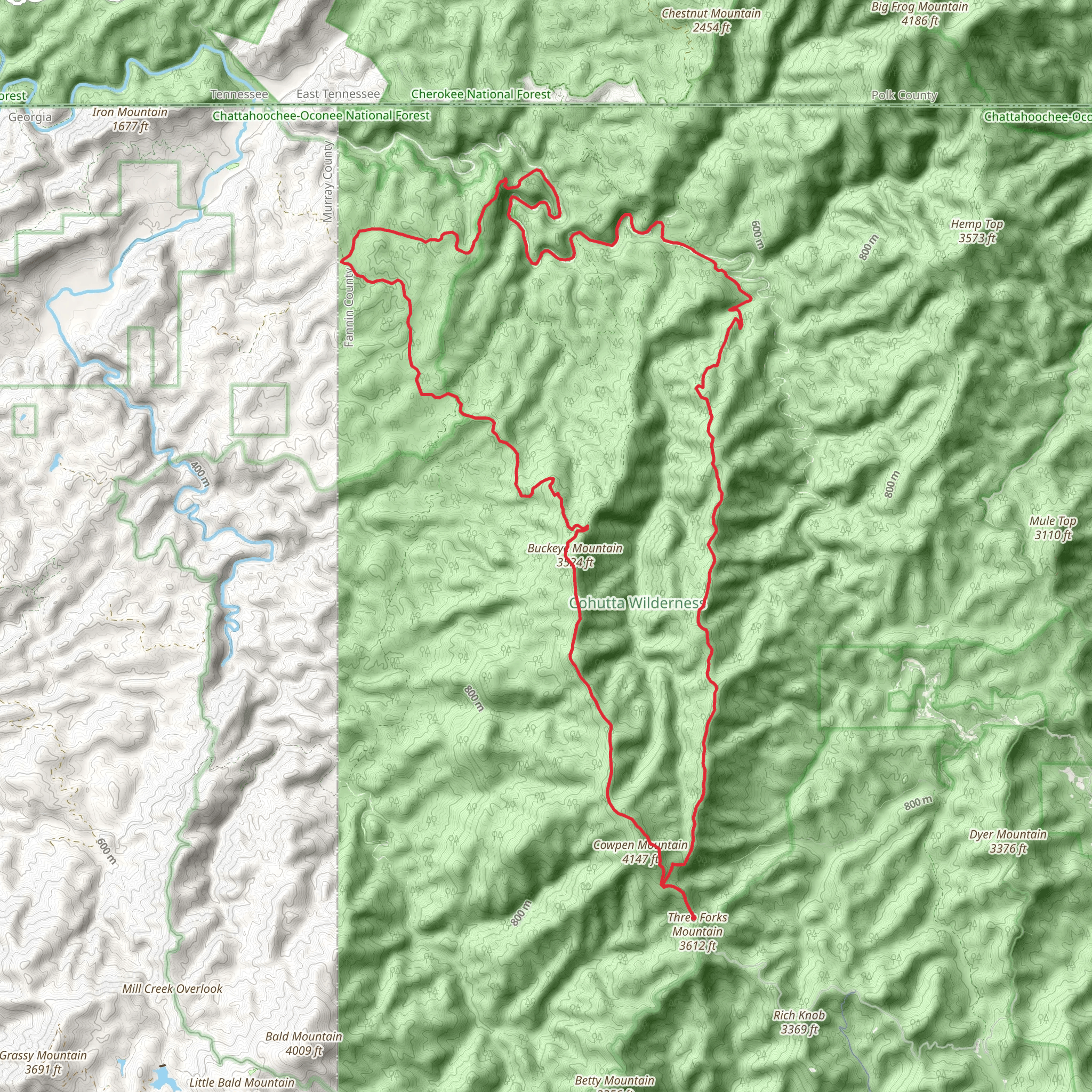Cowpen Mountain, Buckeye Mountain and Jacks River Loop mobile static map