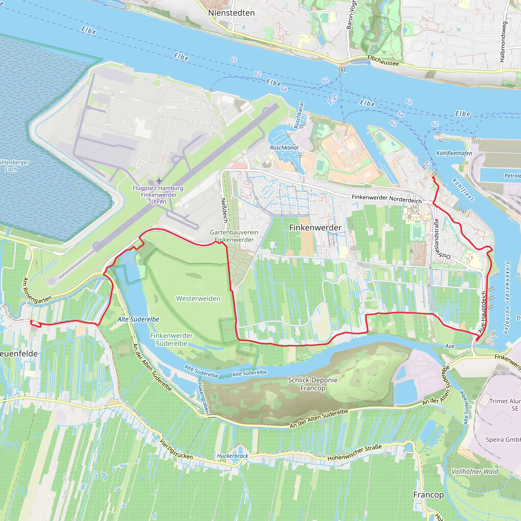 Neuenfelde to Koehlfleet via Finkenwerder Suederdeich mobile static map