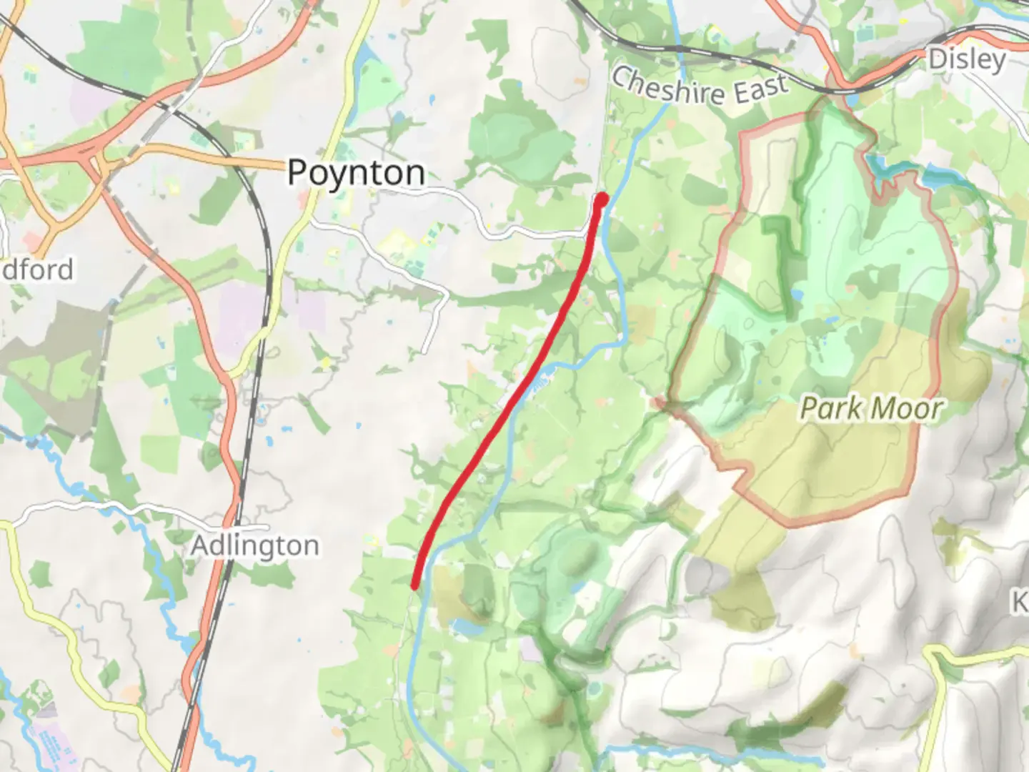 An image depicting the trail Higher Poynton Walk and its surrounding area.