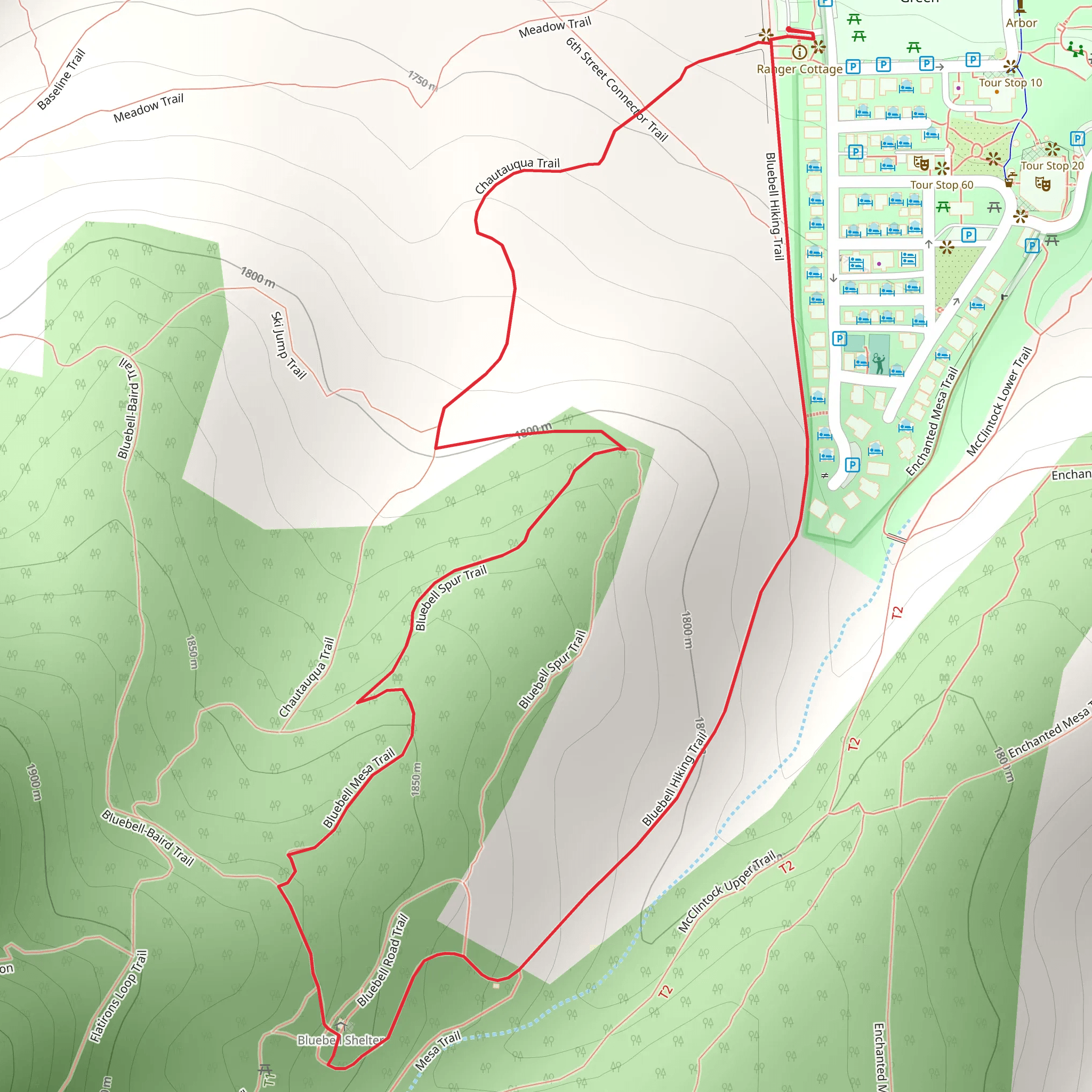 Bluebell Hiking and Mesa Loop Trail mobile static map