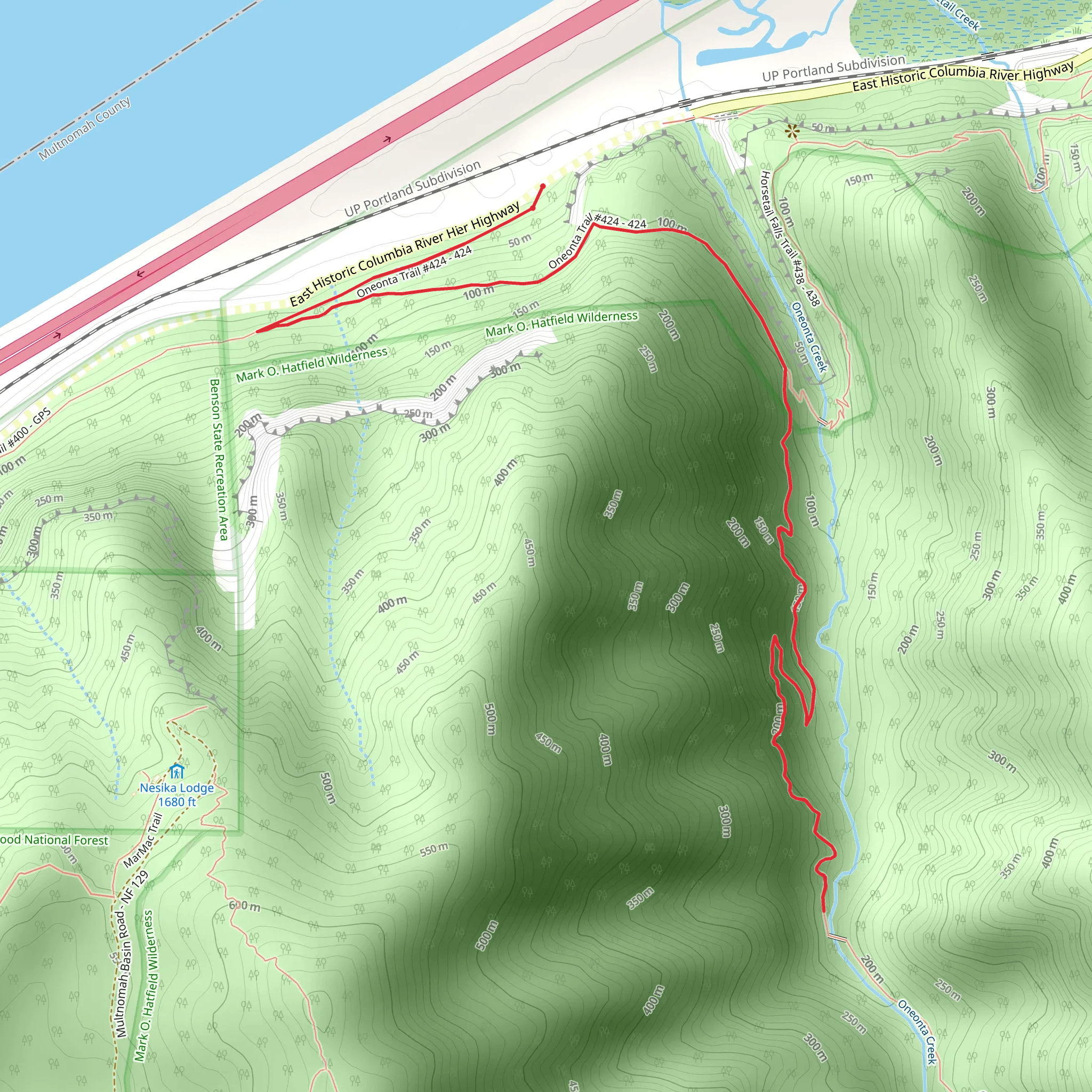 Triple and Oneonta Falls via Oneonta Trail mobile static map