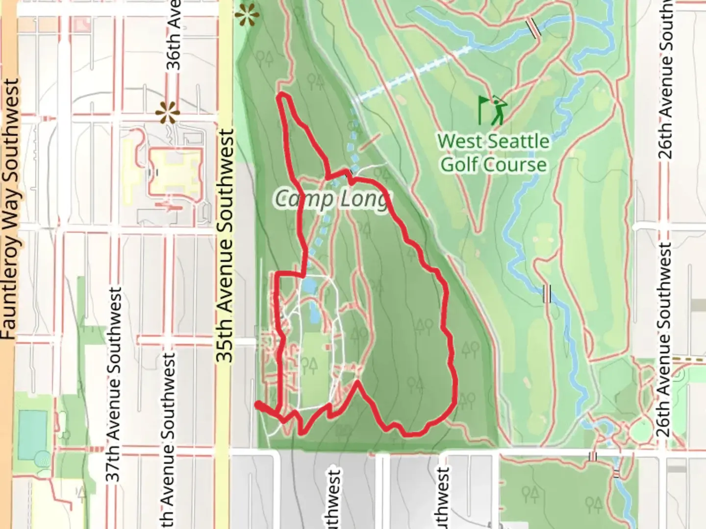 An image depicting the trail Camp Long Loop and its surrounding area.