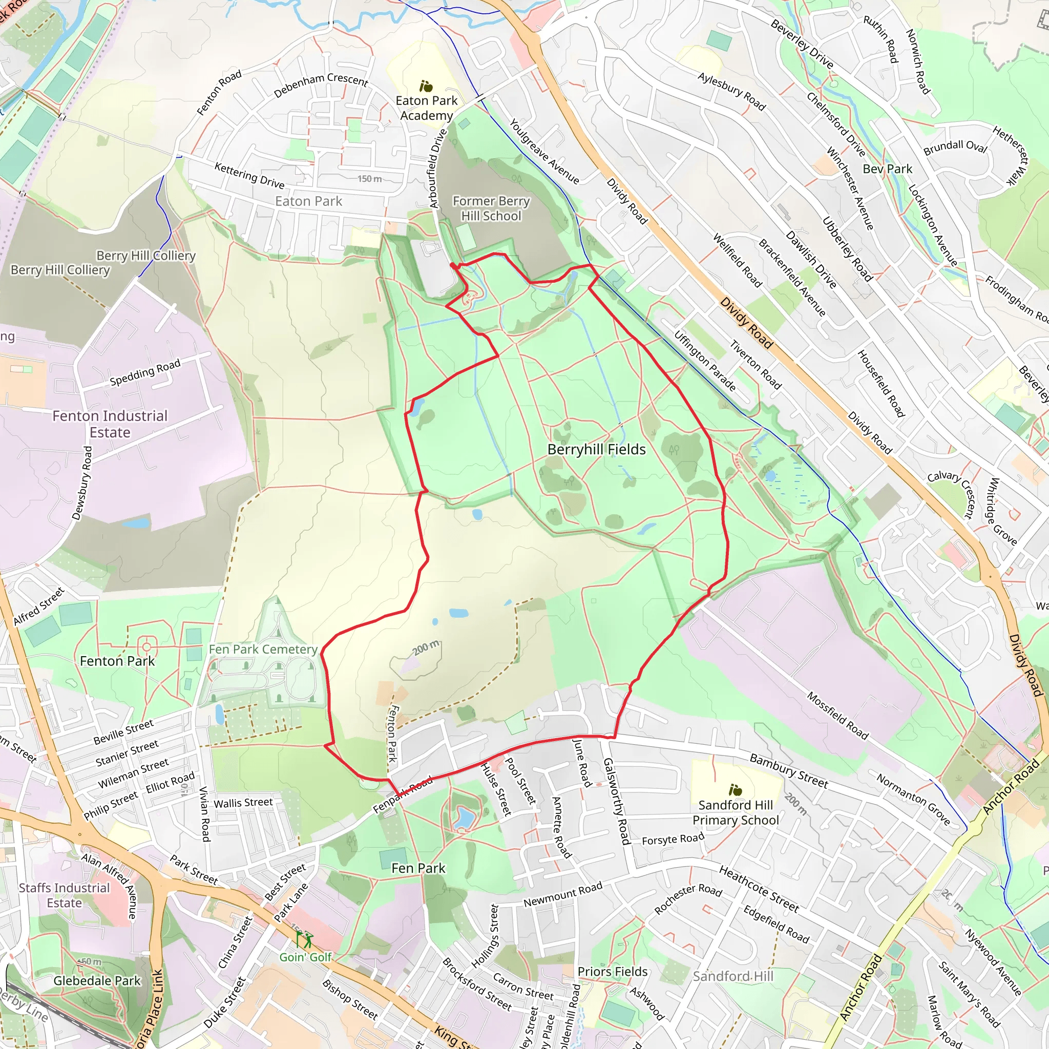 Berryhill Fields Local Nature Reserve Loop mobile static map