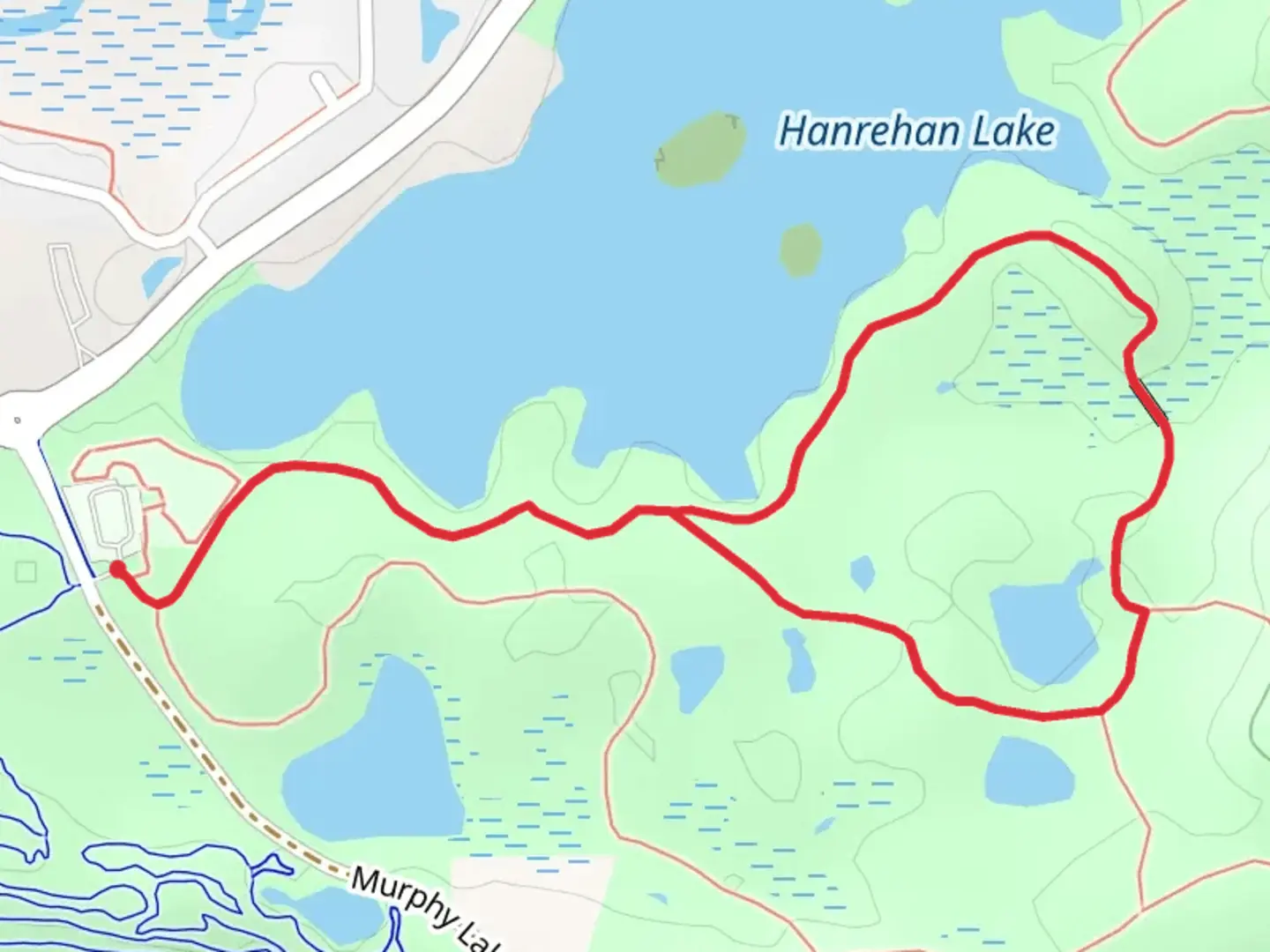 An image depicting the trail Hanrehan Lake East Shore Loop and its surrounding area.