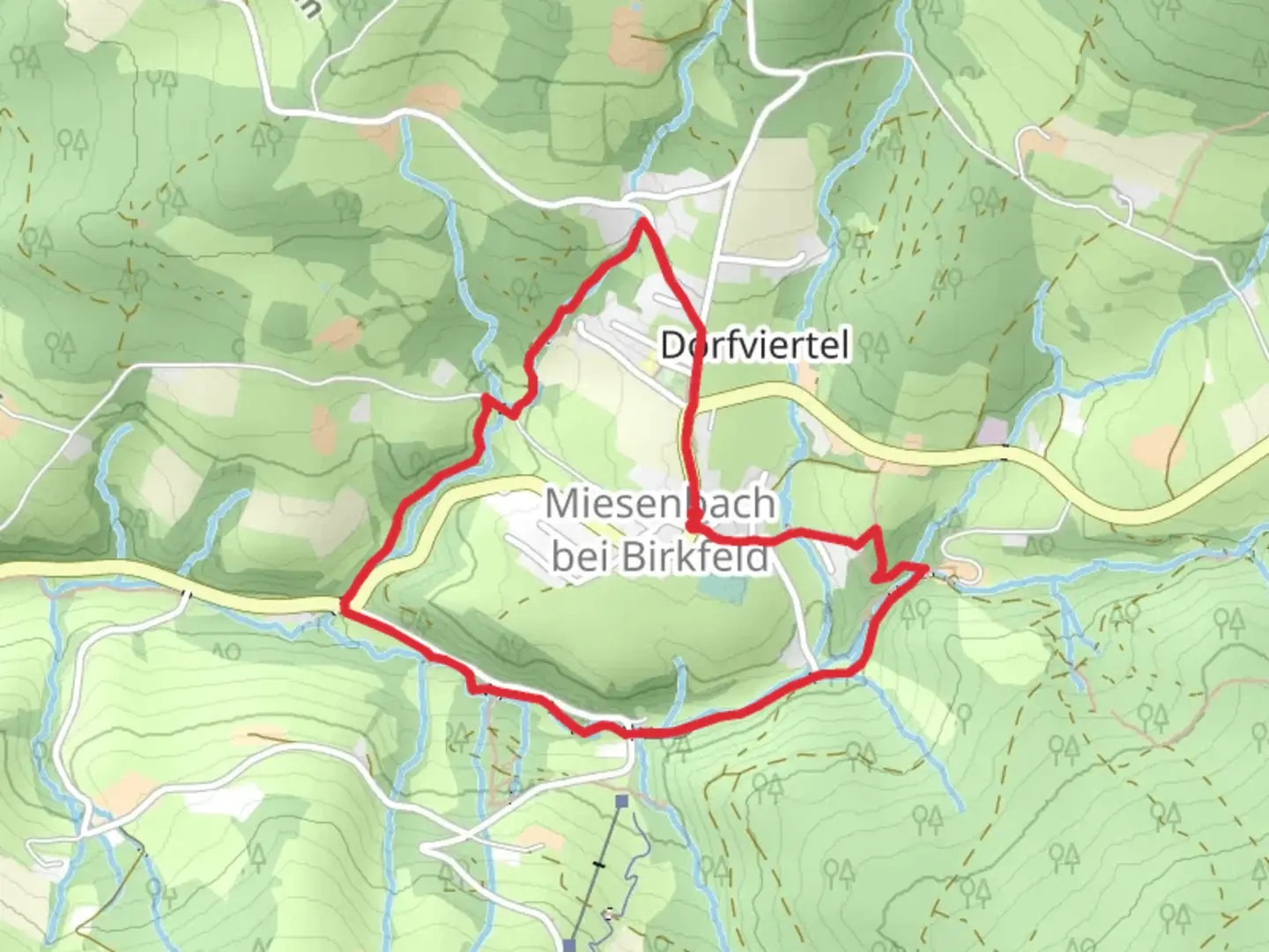 An image depicting the trail Miesenbach Waterway Loop and its surrounding area.